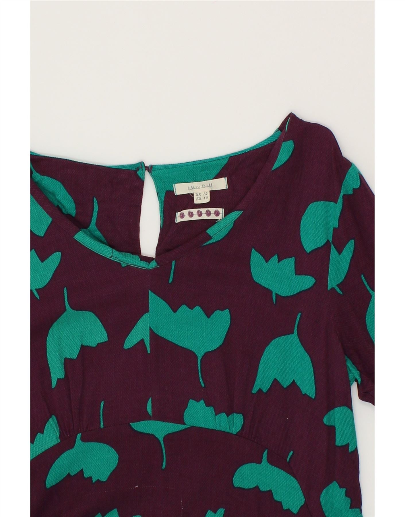 WHITE STUFF Womens 3/4 Sleeve Basic Dress UK 12 Medium  Burgundy Floral Vintage White Stuff and Second-Hand White Stuff from Messina Hembry