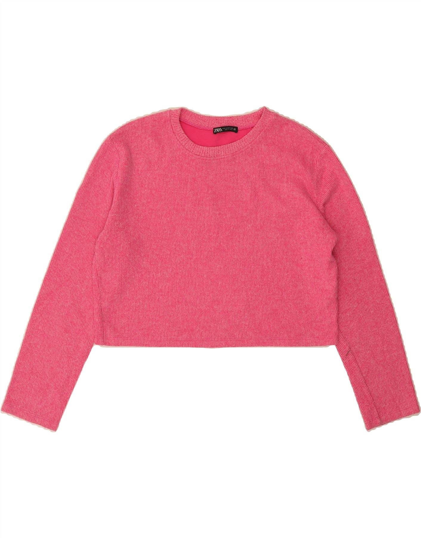 ZARA Womens Crop Boat Neck Jumper Sweater UK 14 Medium Pink Cotton Vintage Zara and Second-Hand Zara from Messina Hembry