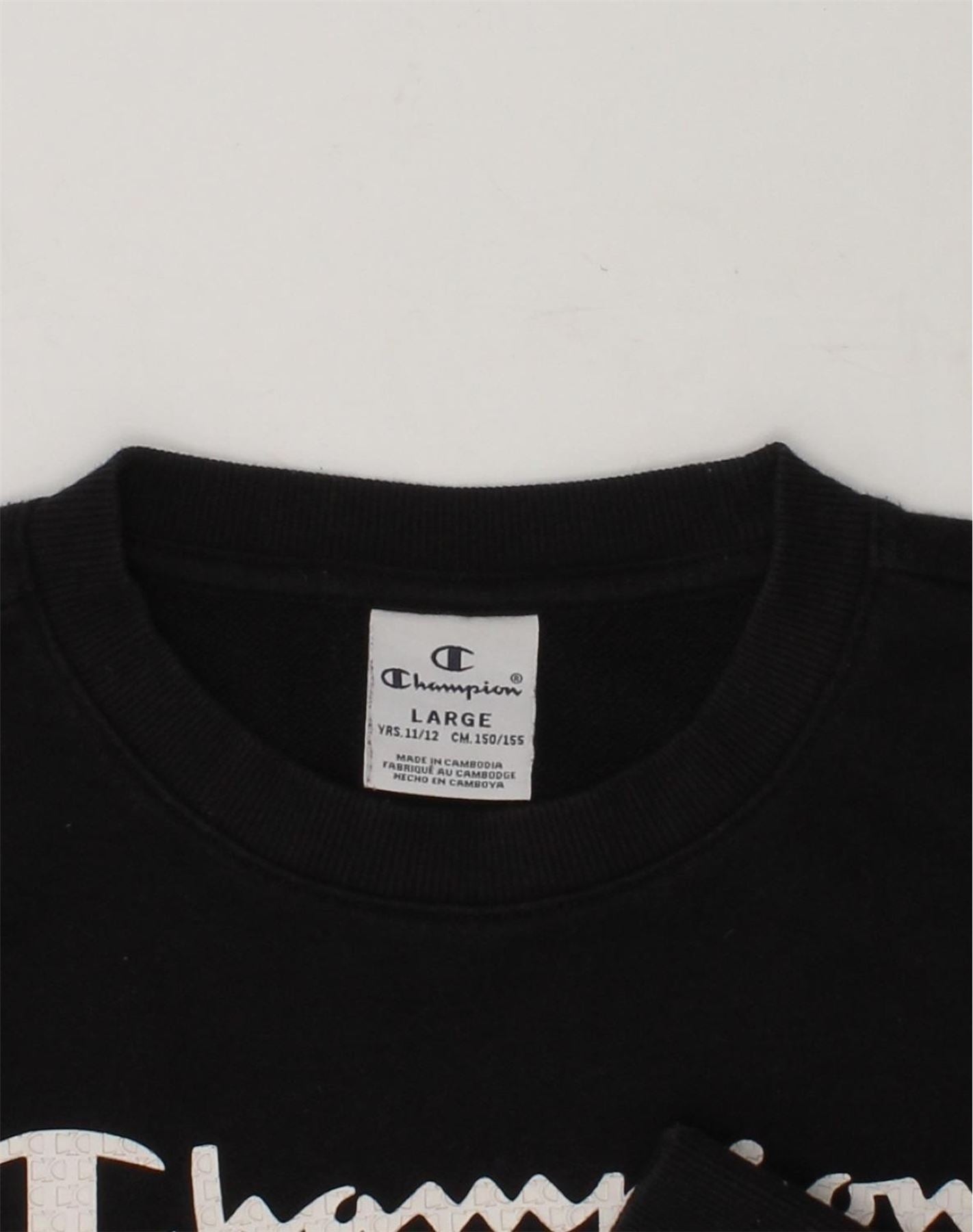 CHAMPION Boys Graphic Sweatshirt Jumper 11-12 Years Large Black Cotton | Vintage Champion | Thrift | Second-Hand Champion | Used Clothing | Messina Hembry
