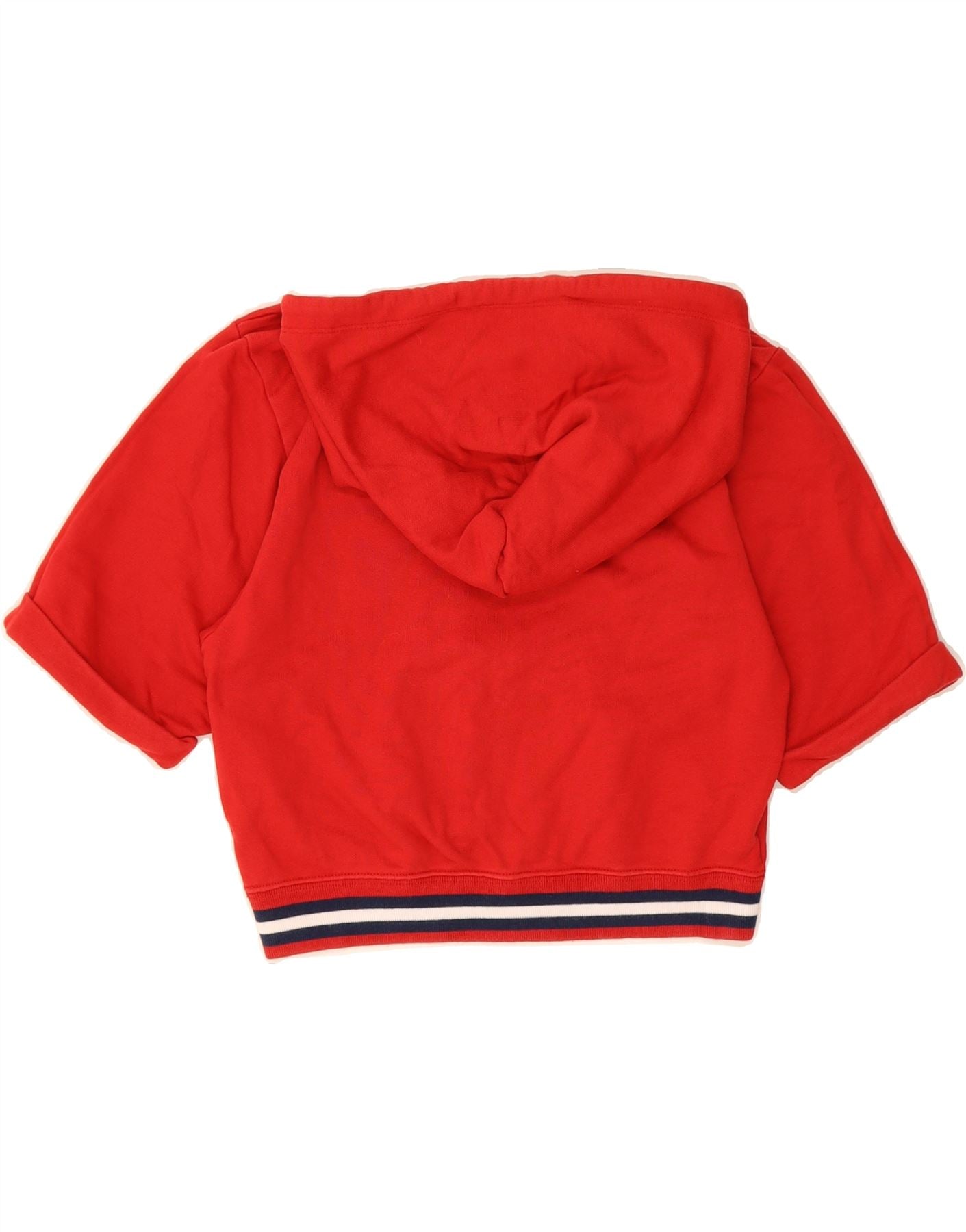CHAMPION Womens Oversized Crop Hoodie Jumper UK 10 Small Red Colourblock Vintage Champion and Second-Hand Champion from Messina Hembry