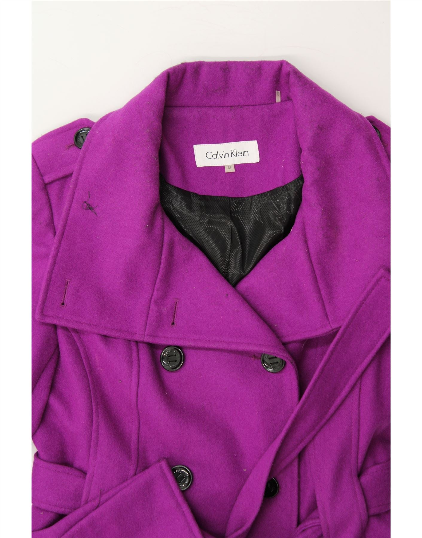 CALVIN KLEIN Womens Double Breasted Coat UK 12 Medium Purple Wool Vintage Calvin Klein and Second-Hand Calvin Klein from Messina Hembry