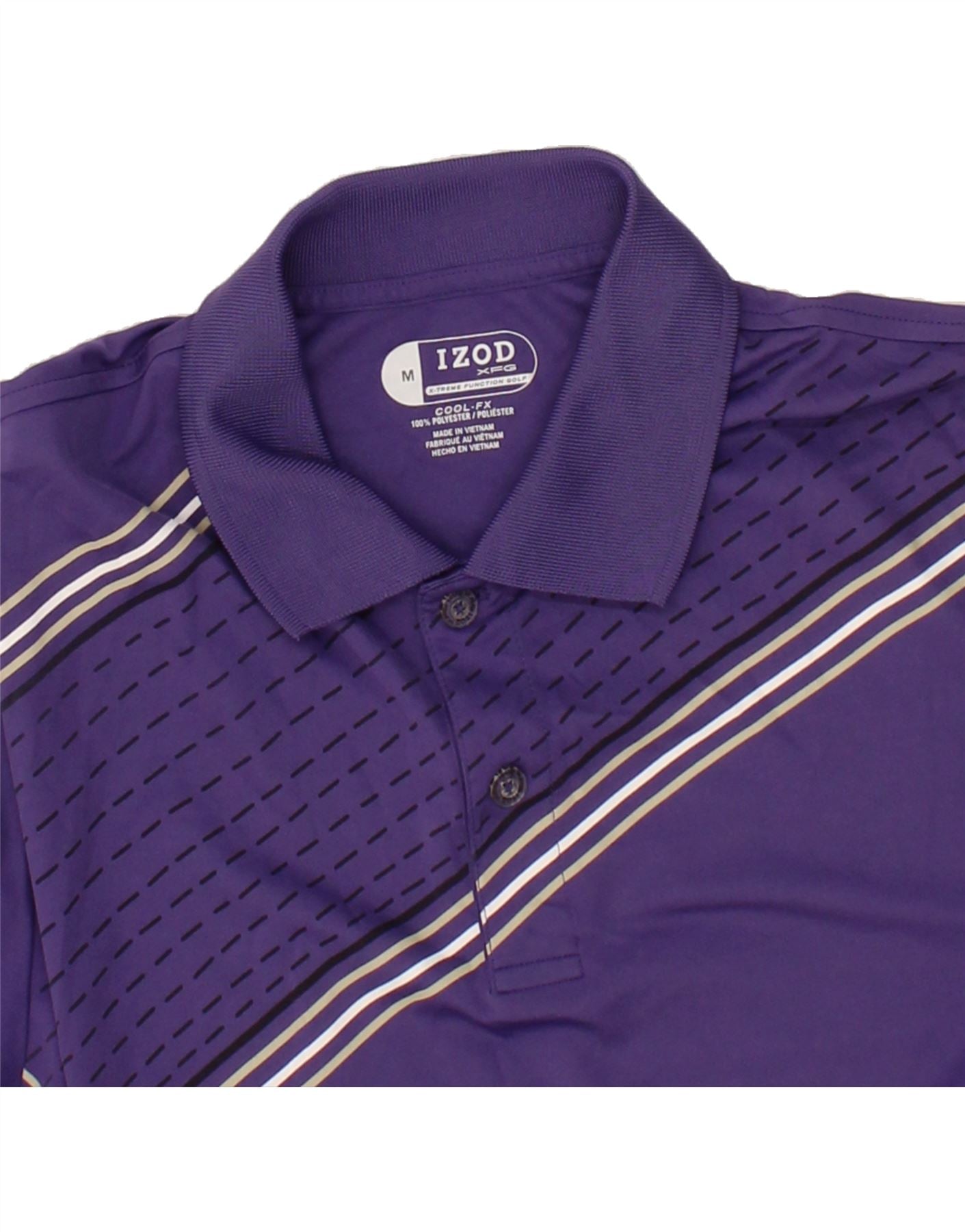 IZOD Mens Polo Shirt Medium Purple Striped Polyester Vintage Izod and Second-Hand Izod from Messina Hembry