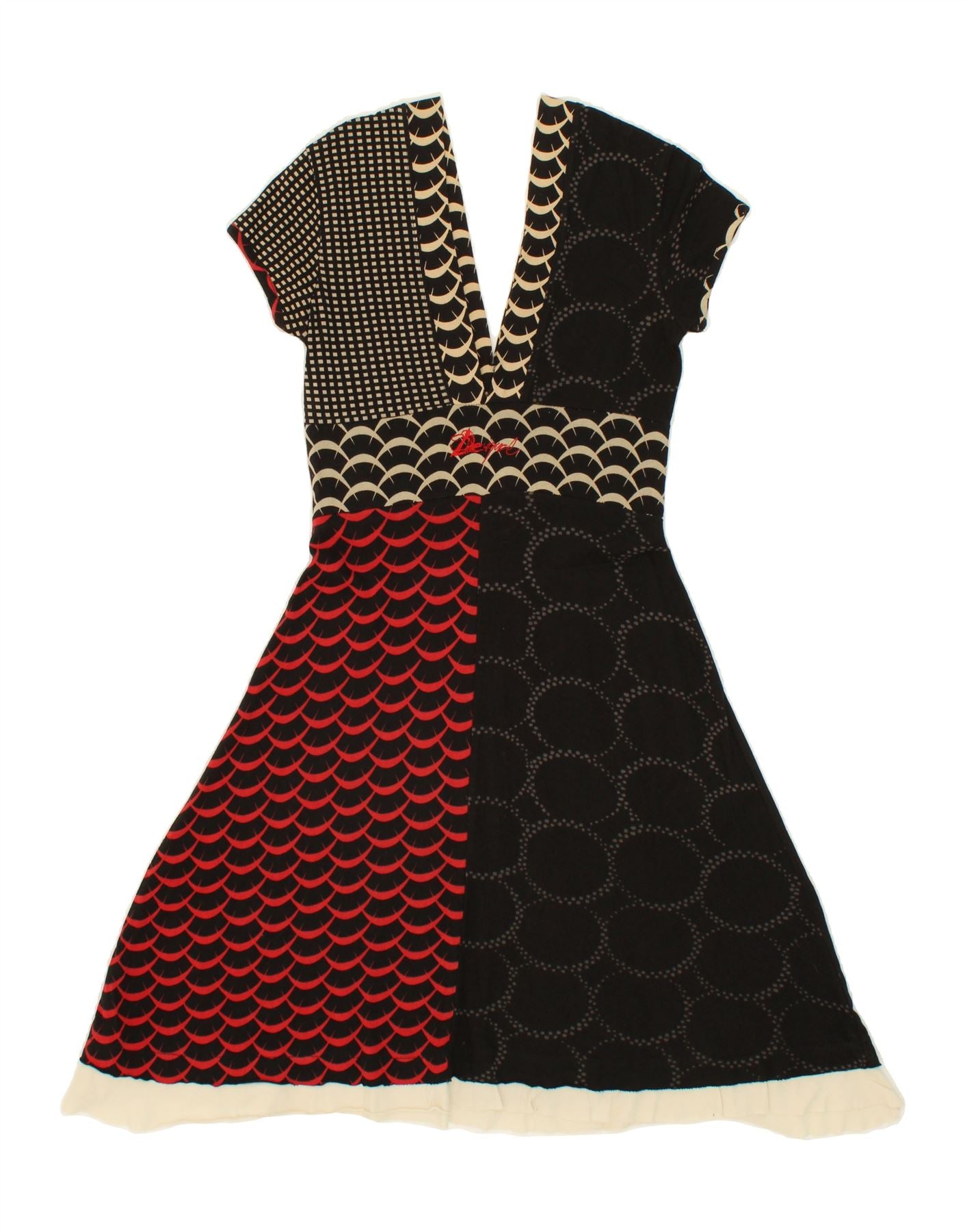 DESIGUAL Womens A-Line Dress UK 6 XS Black Patchwork Vintage Desigual and Second-Hand Desigual from Messina Hembry