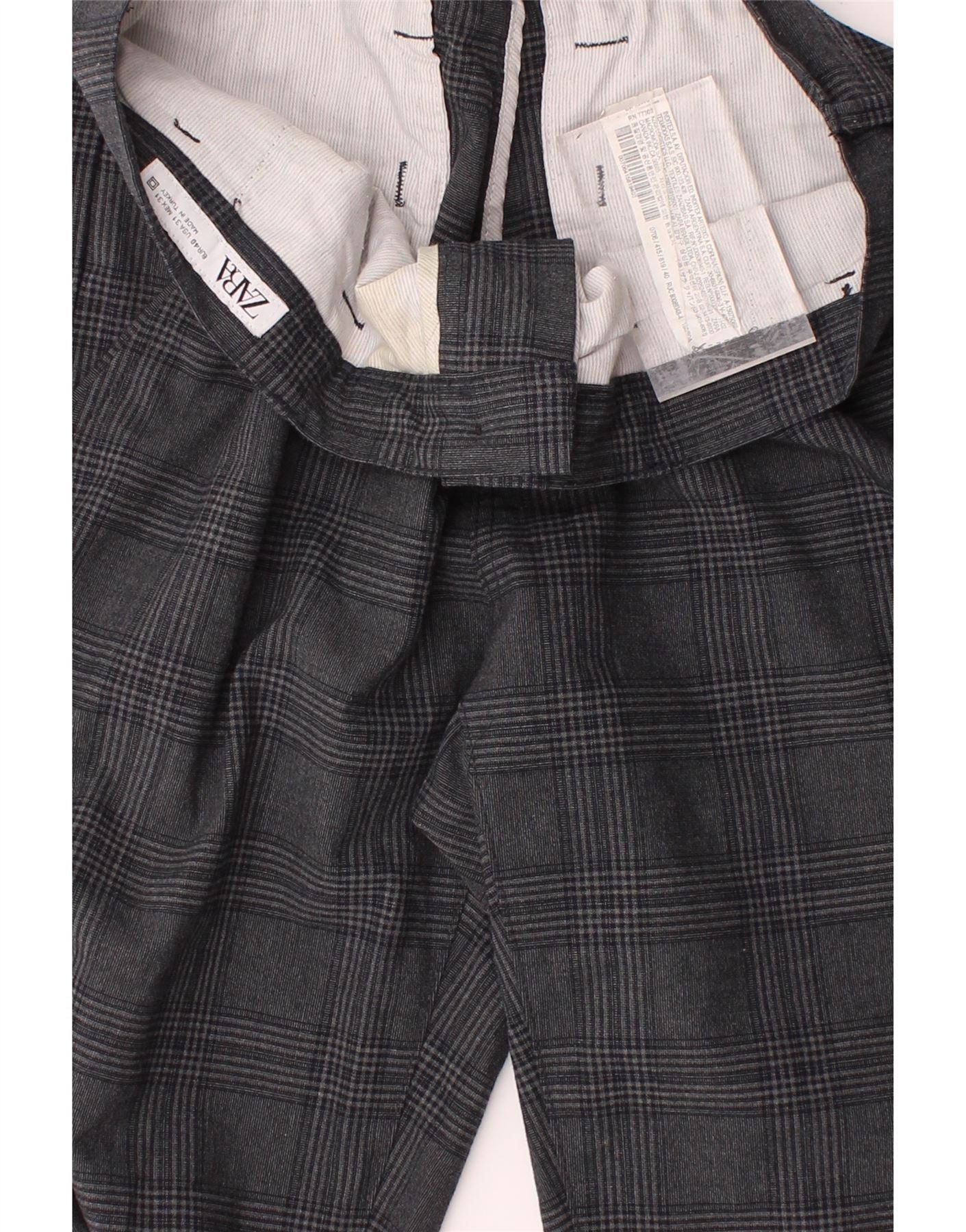 ZARA Mens Slim Suit Trousers EU 40 Medium W31 L28 Grey Check Polyester Vintage Zara and Second-Hand Zara from Messina Hembry