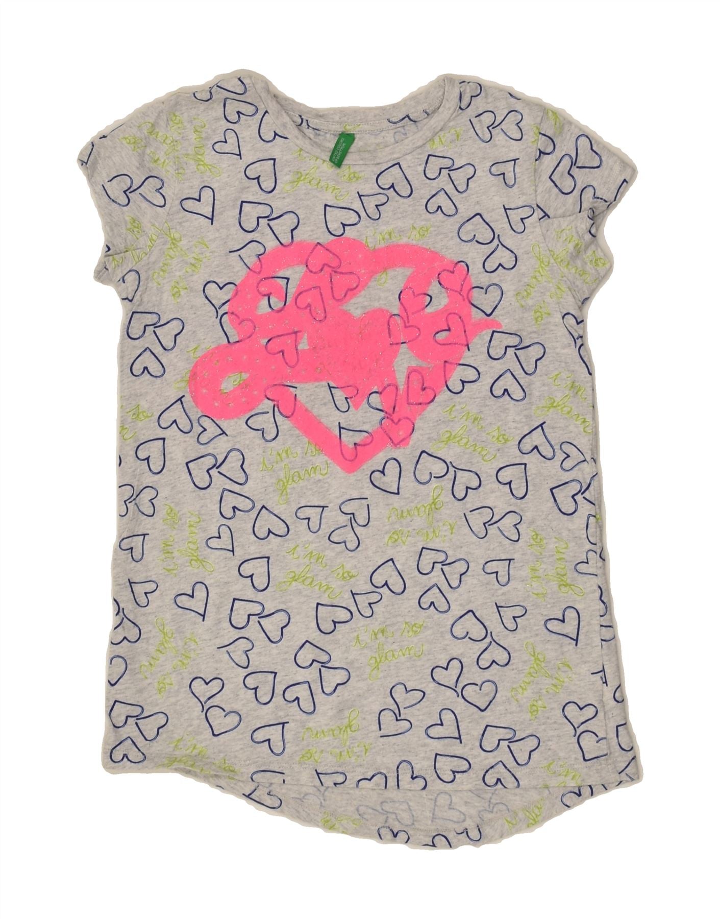 BENETTON Girls Graphic Blouse Top 8-9 Years Large  Grey Cotton | Vintage Benetton | Thrift | Second-Hand Benetton | Used Clothing | Messina Hembry