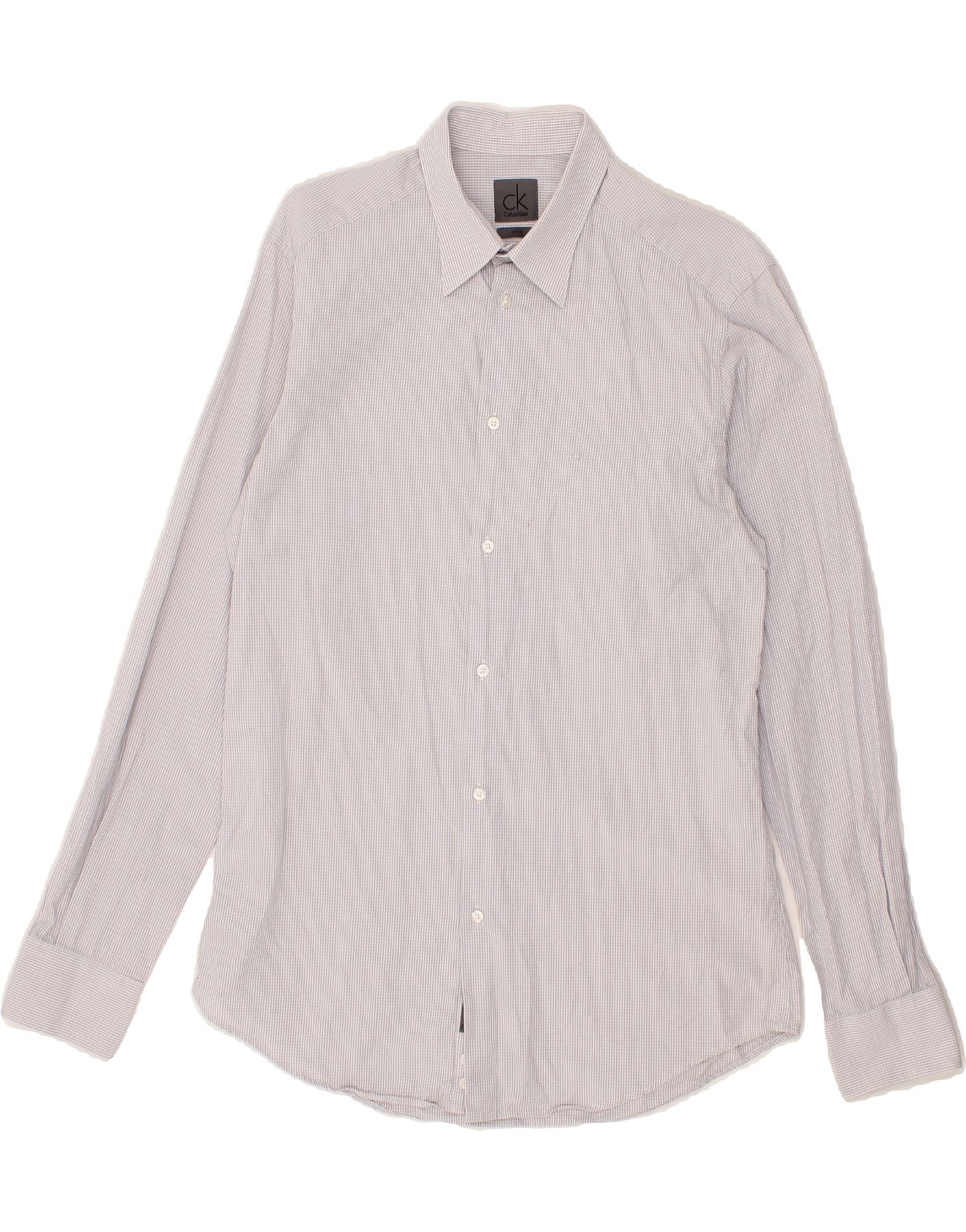 CALVIN KLEIN Mens Slim Fit Shirt Large Grey Check Vintage Calvin Klein and Second-Hand Calvin Klein from Messina Hembry