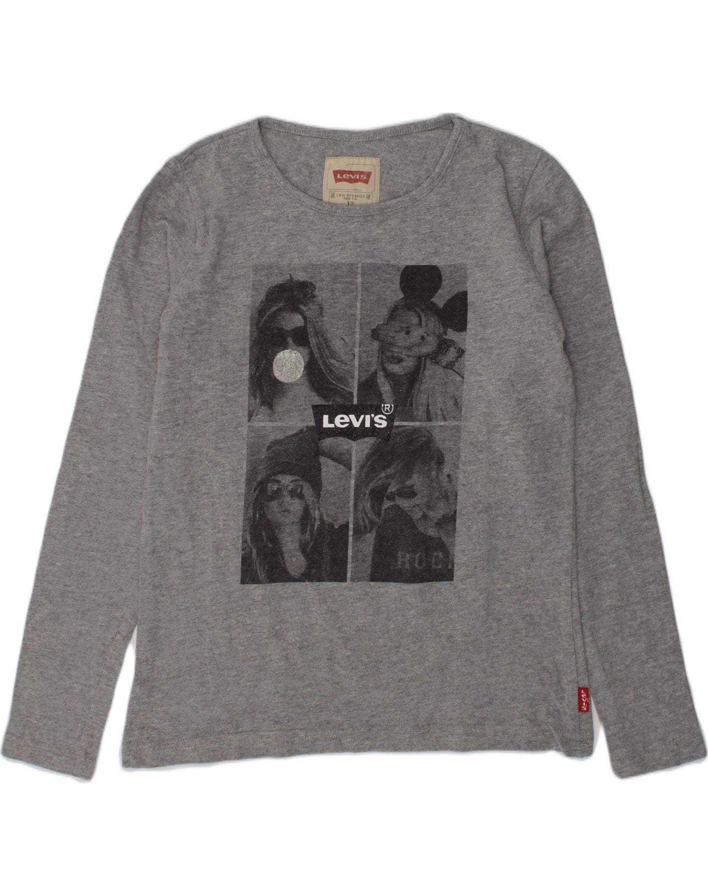 LEVI'S Girls Graphic Top Long Sleeve 11-12 Years Grey | Vintage Levi's | Thrift | Second-Hand Levi's | Used Clothing | Messina Hembry