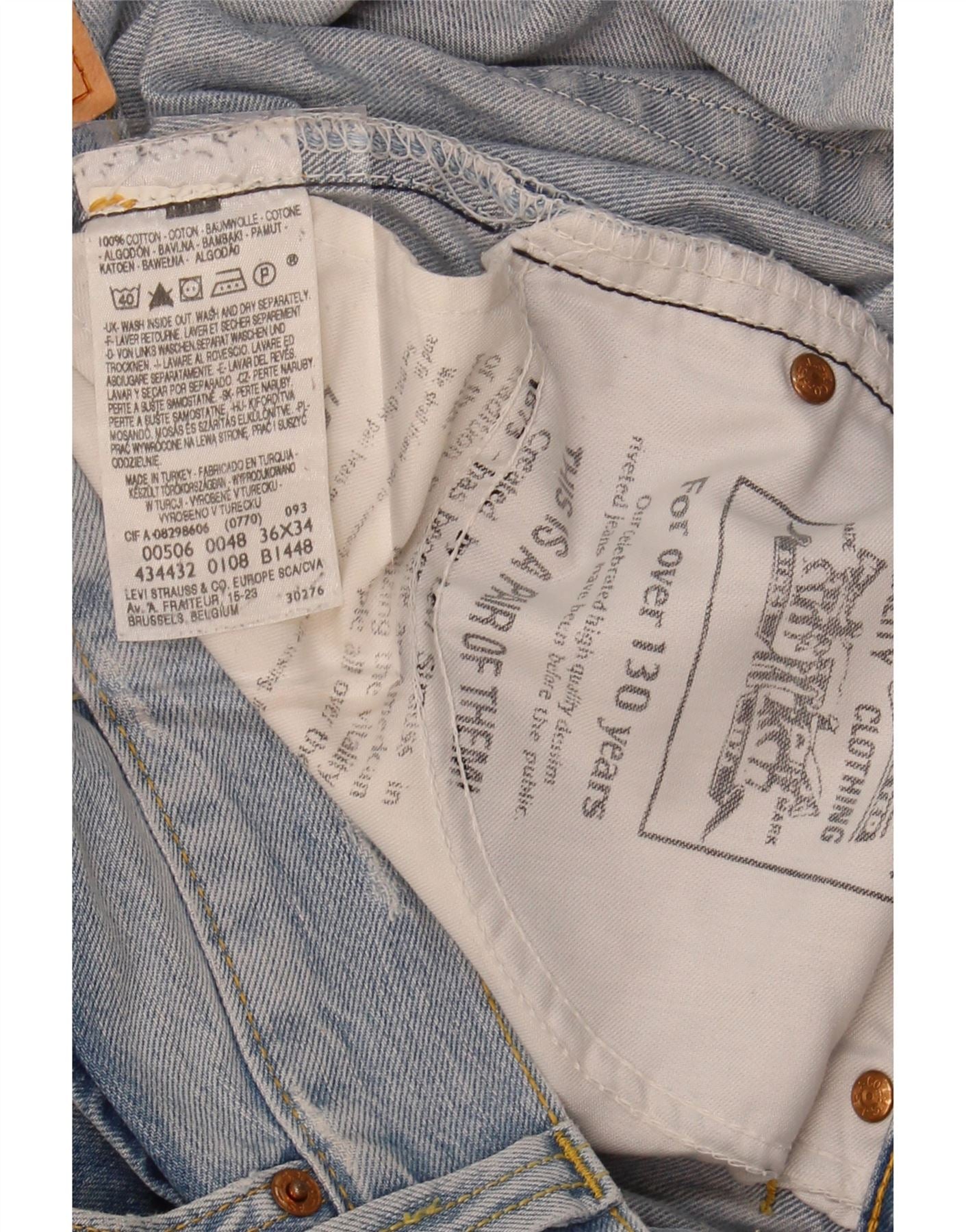 LEVI'S Mens 506 Standard Fit Straight Jeans W36 L34 Blue Cotton Vintage Levi's and Second-Hand Levi's from Messina Hembry