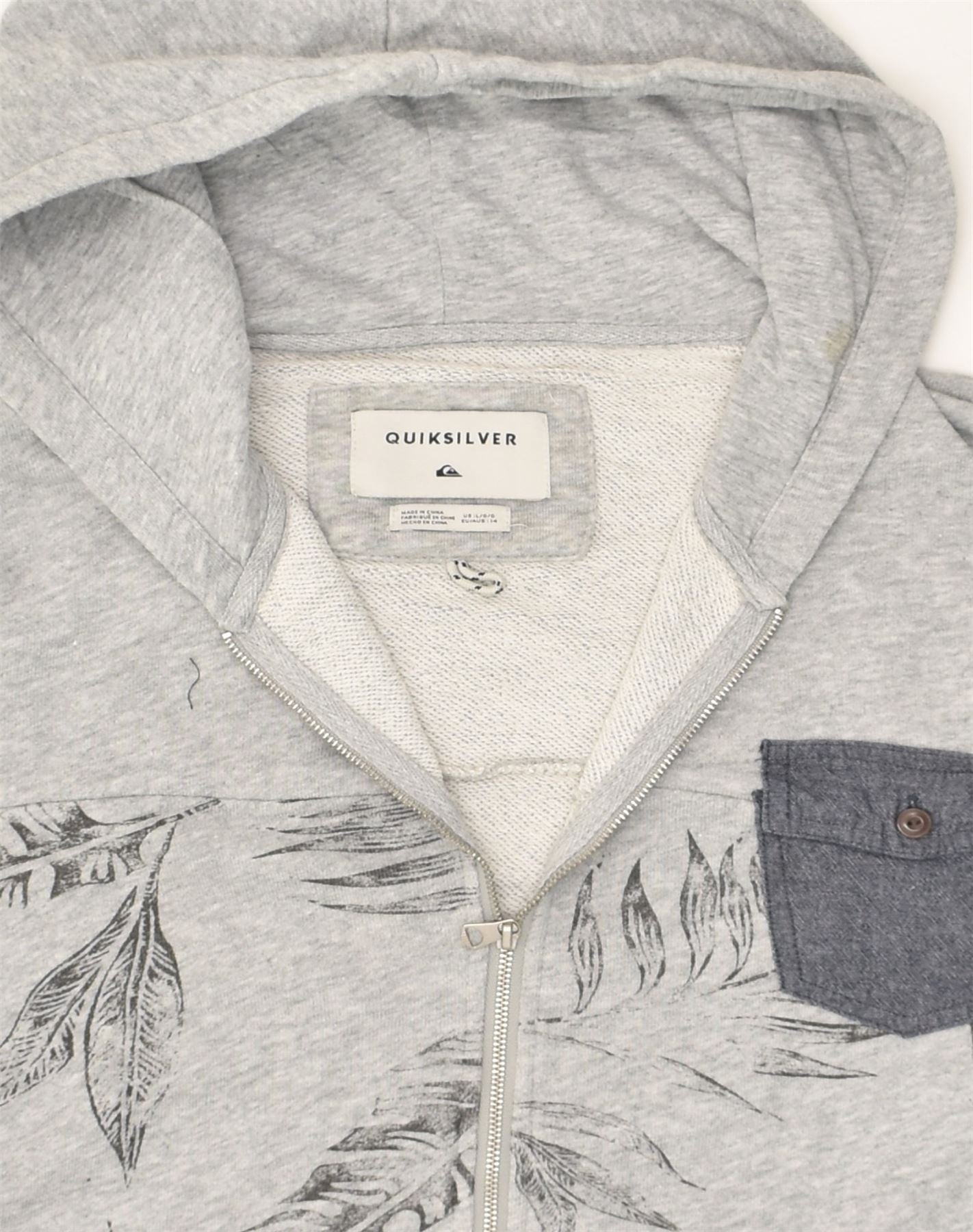 QUIKSILVER Girls Zip Hoodie Sweater 13-14 Years Grey Floral Cotton | Vintage Quiksilver | Thrift | Second-Hand Quiksilver | Used Clothing | Messina Hembry