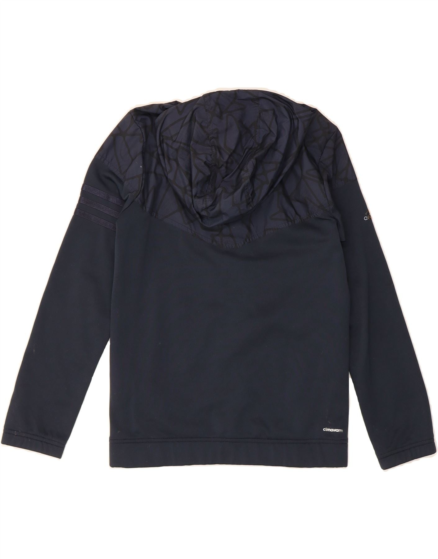 ADIDAS Boys Climawarm Zip Hoodie Sweater 11-12 Years Black Geometric Vintage Adidas and Second-Hand Adidas from Messina Hembry