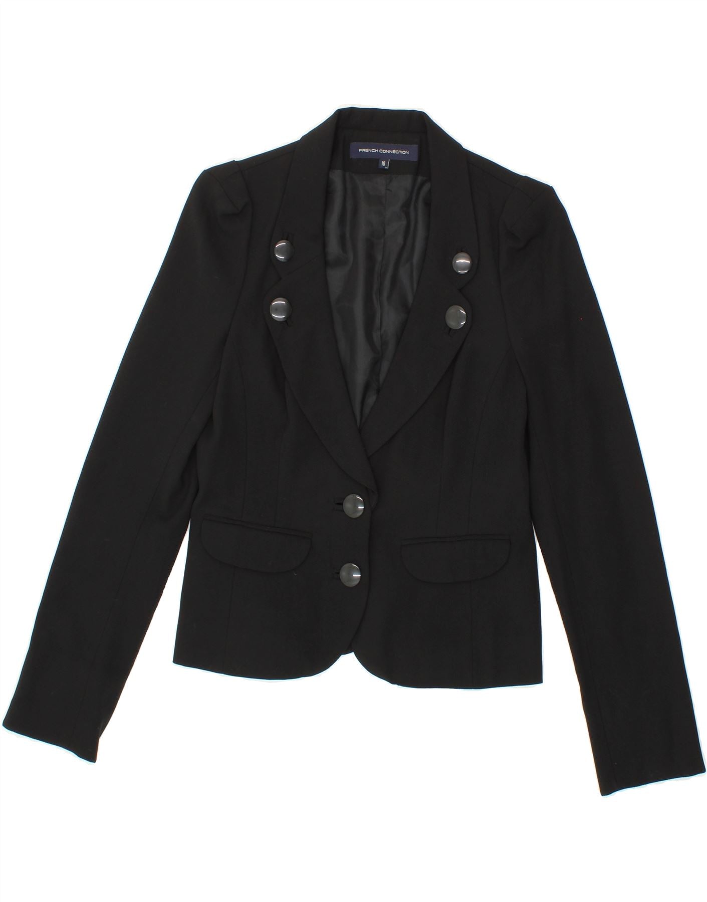 FRENCH CONNECTION Womens 2 Button Blazer Jacket UK 10 Small Black Vintage French Connection and Second-Hand French Connection from Messina Hembry