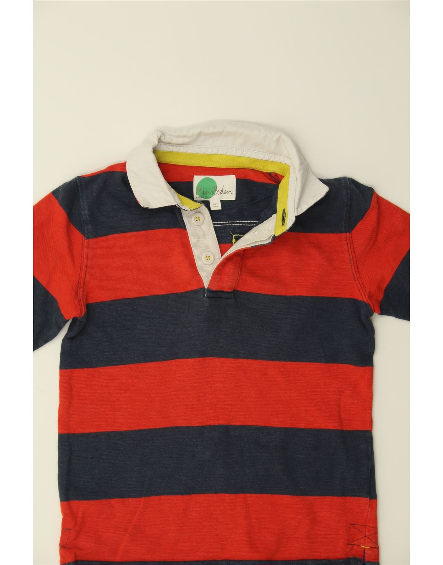 BODEN Boys Graphic Long Sleeve Rugby Polo Shirt 7-8 Years Red Striped Vintage Boden and Second-Hand Boden from Messina Hembry