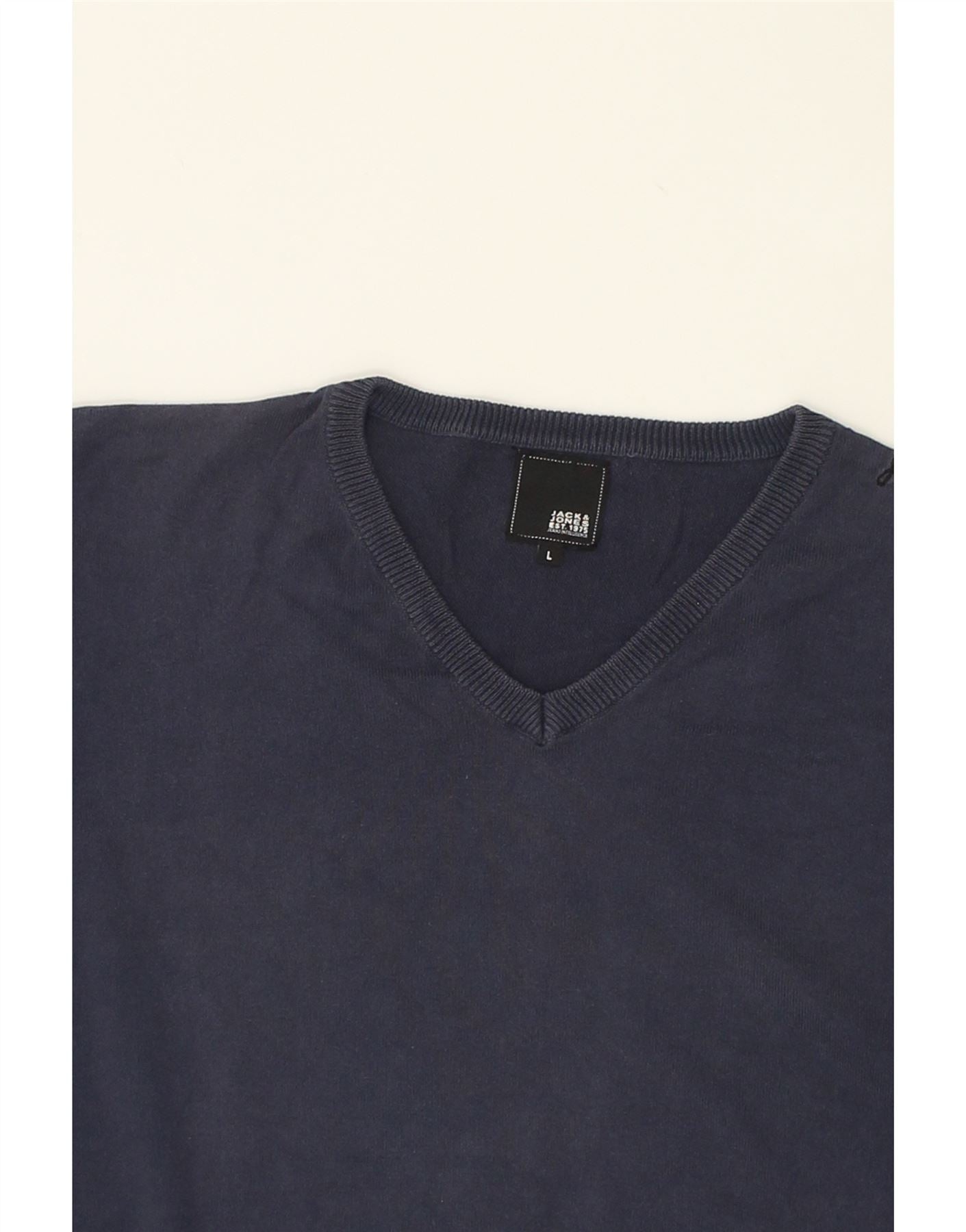 JACK & JONES Mens V-Neck Jumper Sweater Large Navy Blue | Vintage Jack & Jones | Thrift | Second-Hand Jack & Jones | Used Clothing | Messina Hembry