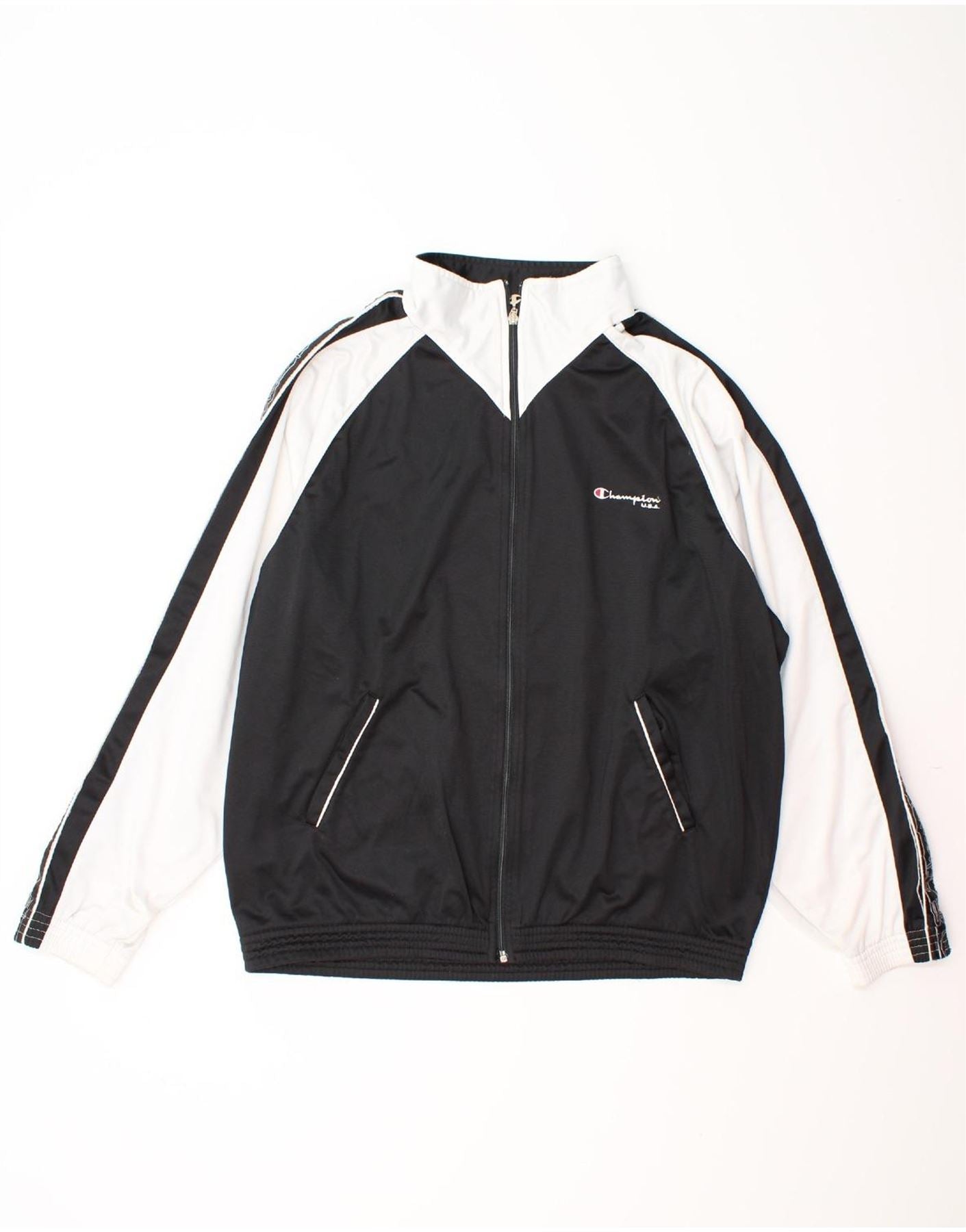 CHAMPION Mens Tracksuit Top Jacket XL Black Colourblock Polyester Vintage Champion and Second-Hand Champion from Messina Hembry