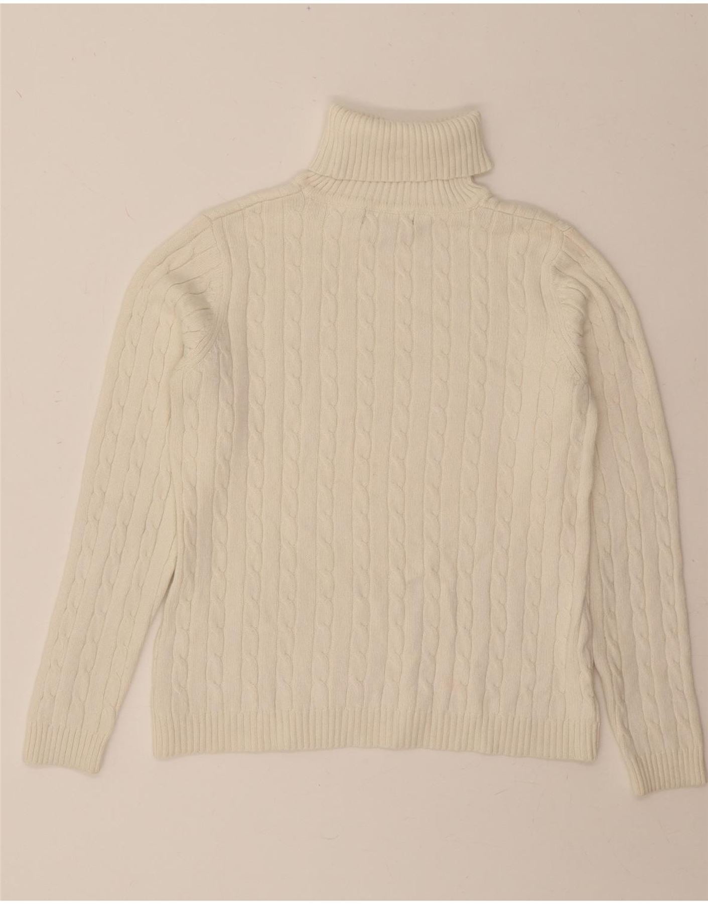 EDDIE BAUER Womens Roll Neck Jumper Sweater UK 14 Medium Off White Cotton Vintage Eddie Bauer and Second-Hand Eddie Bauer from Messina Hembry