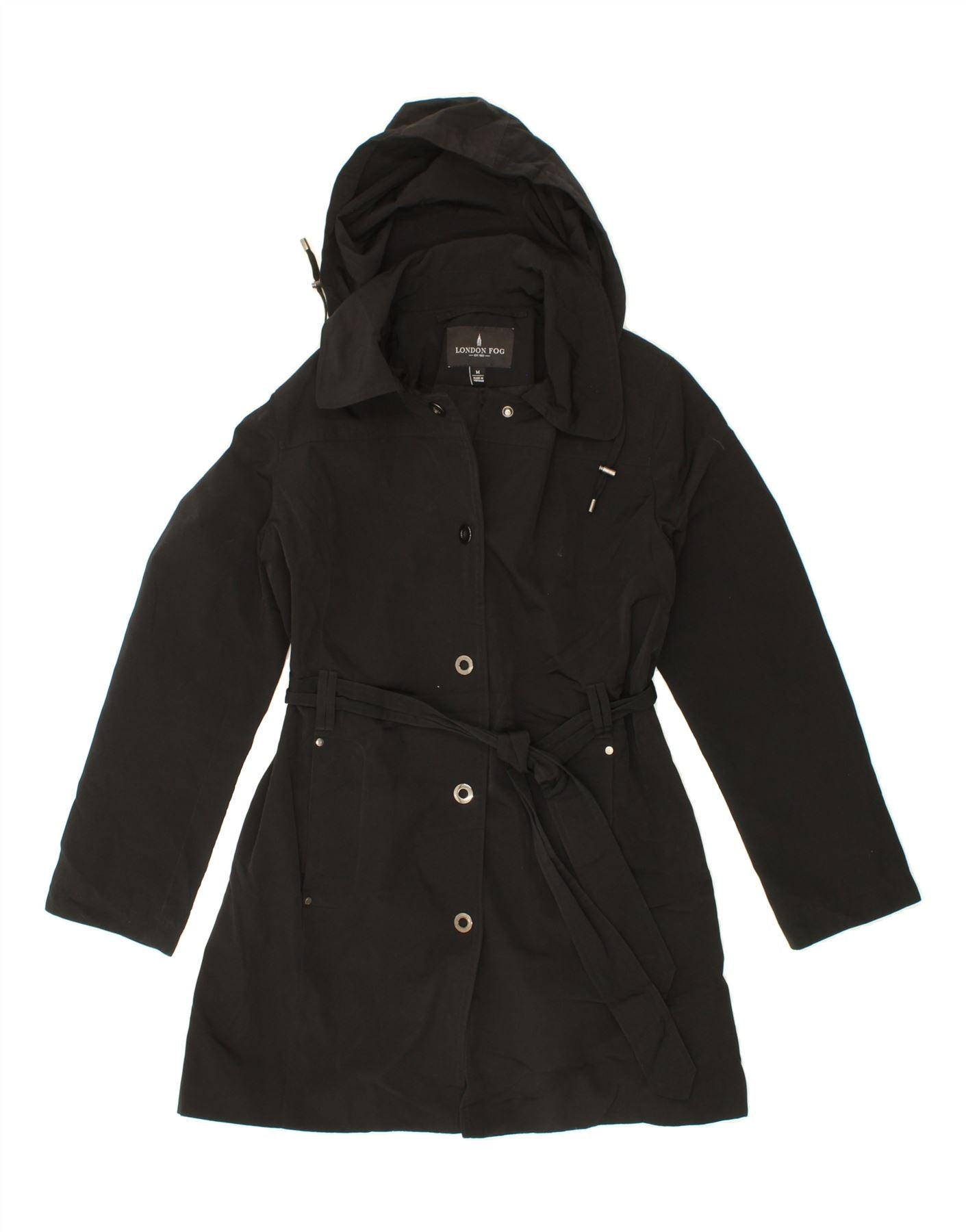 LONDON FOG Womens Hooded Overcoat UK 14 Medium Black Vintage London Fog and Second-Hand London Fog from Messina Hembry