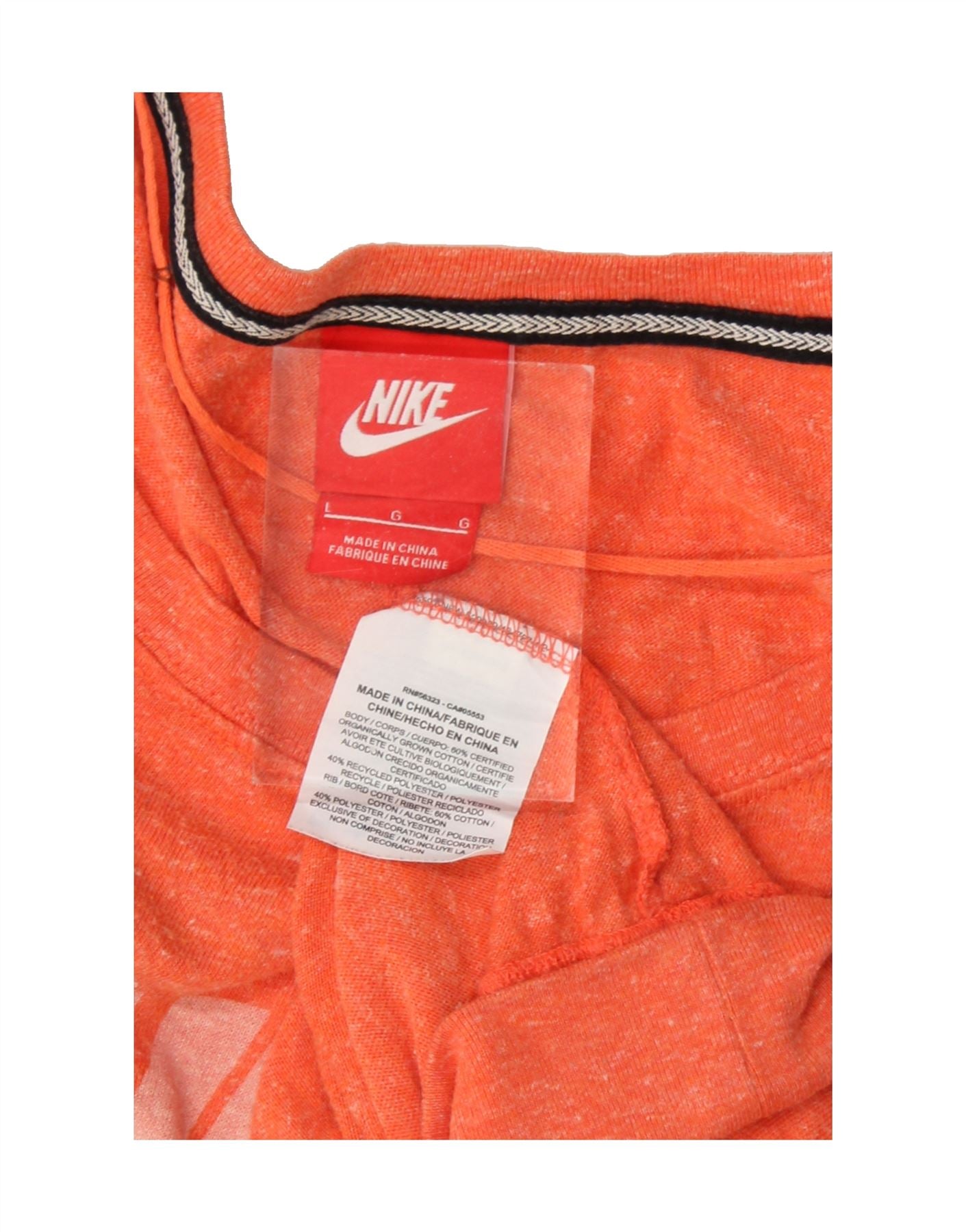 NIKE Womens Graphic Sweatshirt Jumper UK 16 Large Orange Flecked Cotton Vintage Nike and Second-Hand Nike from Messina Hembry