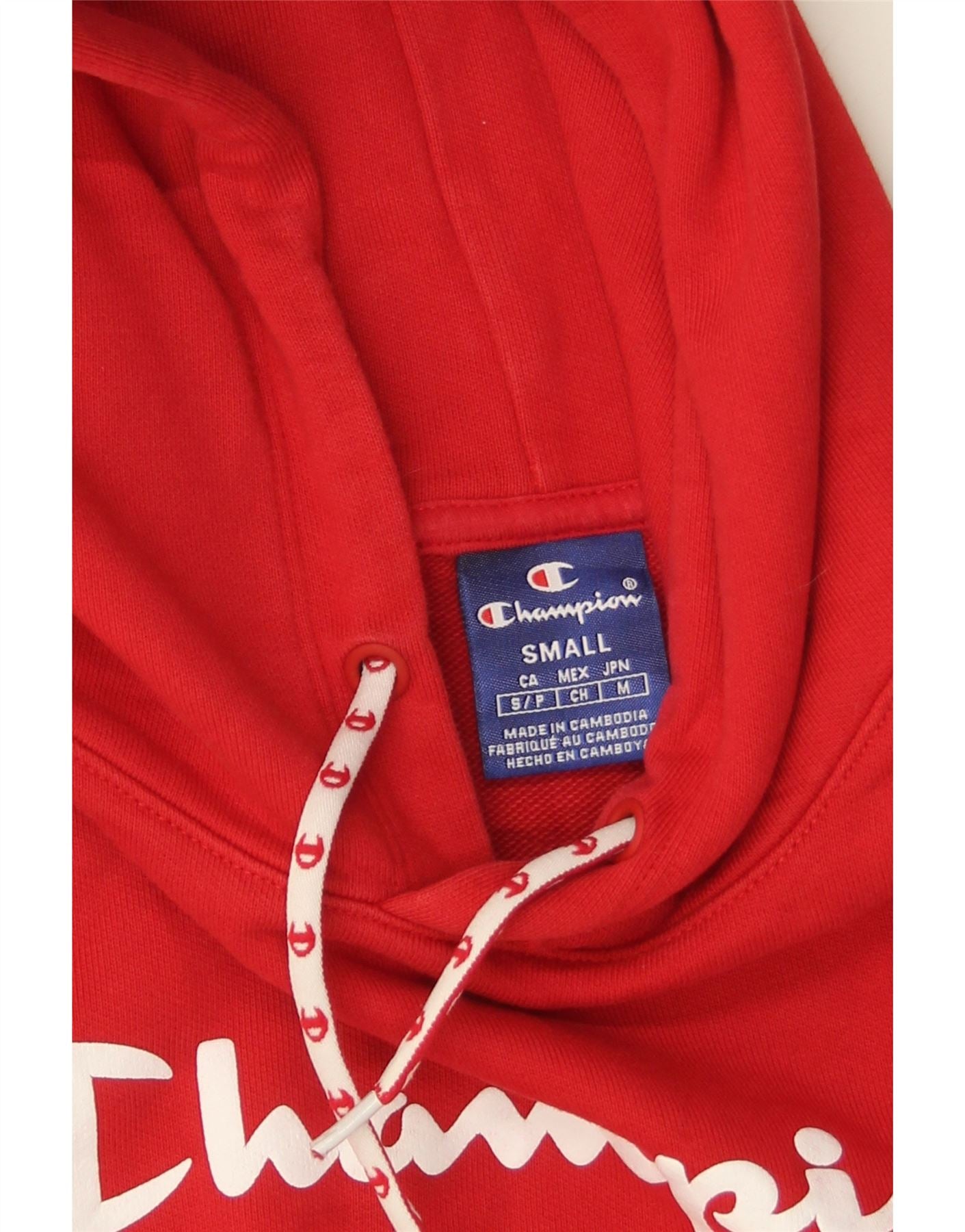 CHAMPION Womens Oversized Crop Hoodie Jumper UK 10 Small Red Colourblock Vintage Champion and Second-Hand Champion from Messina Hembry