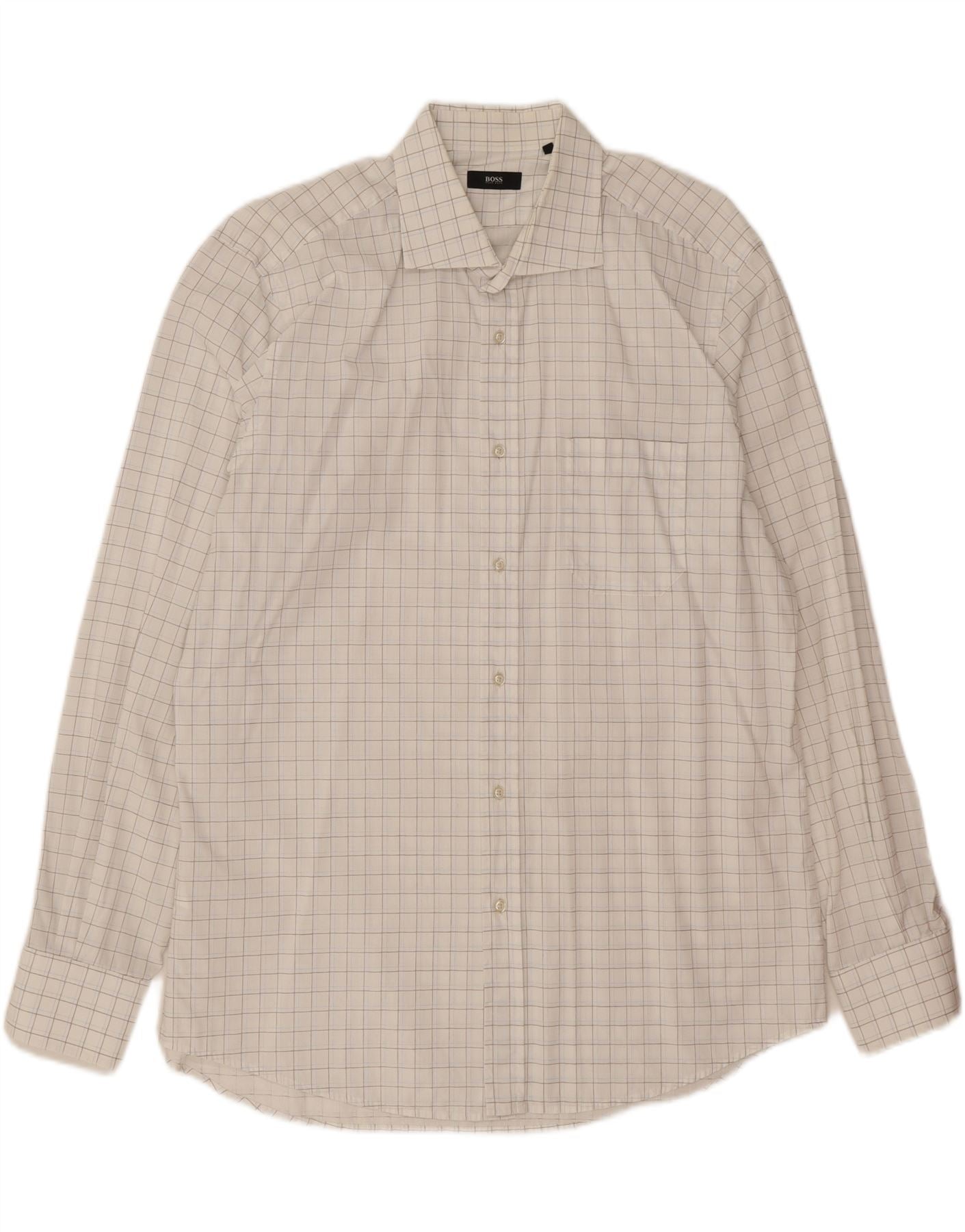 HUGO BOSS Mens Shirt Size 44 17 1/2 XL White Check Cotton Vintage Hugo Boss and Second-Hand Hugo Boss from Messina Hembry