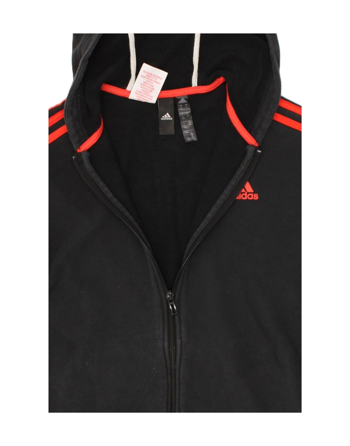 ADIDAS Boys Zip Hoodie Sweater 13-14 Years Black Colourblock Cotton | Vintage Adidas | Thrift | Second-Hand Adidas | Used Clothing | Messina Hembry