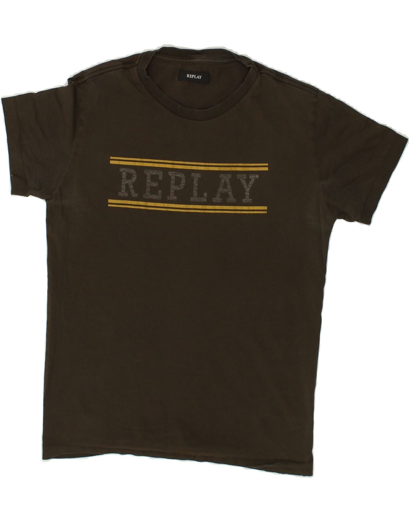 REPLAY Mens Graphic T-Shirt Top Medium Khaki Vintage Replay and Second-Hand Replay from Messina Hembry