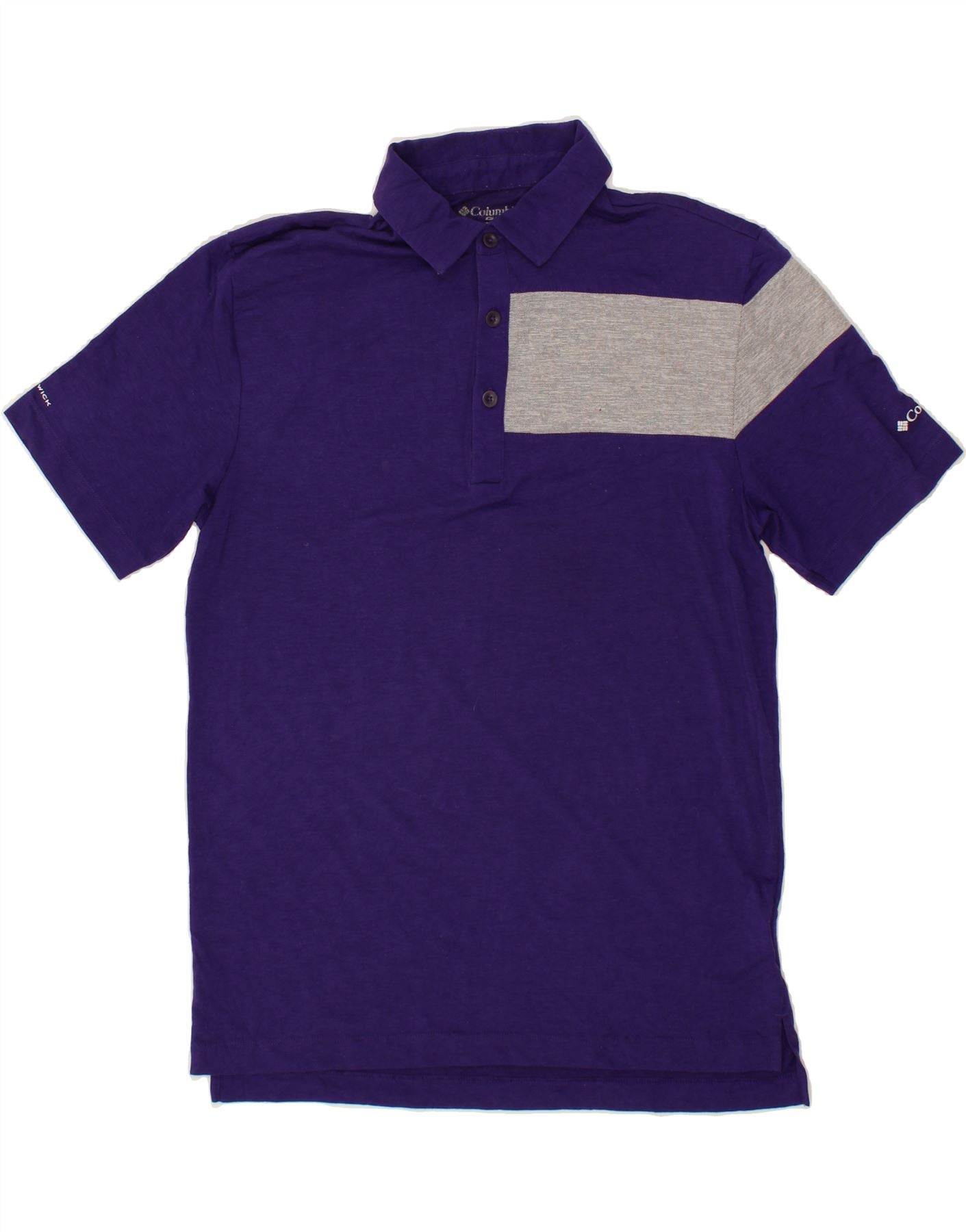 COLUMBIA Mens Polo Shirt Medium Purple Colourblock Polyester Vintage Columbia and Second-Hand Columbia from Messina Hembry