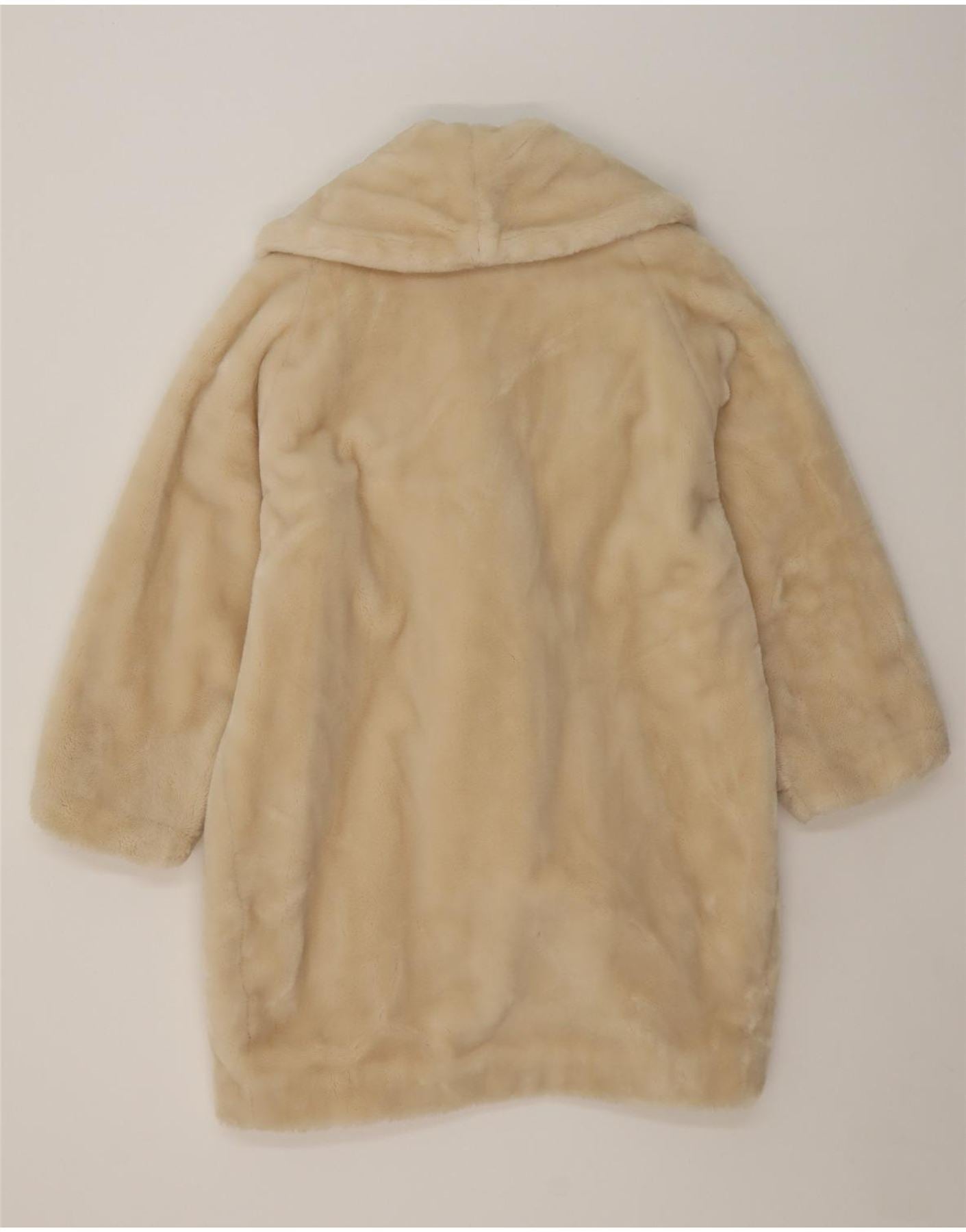 BENETTON Womens 3/4 Sleeve Faux Fur Overcoat IT 42 Medium Beige Acrylic Vintage Benetton and Second-Hand Benetton from Messina Hembry
