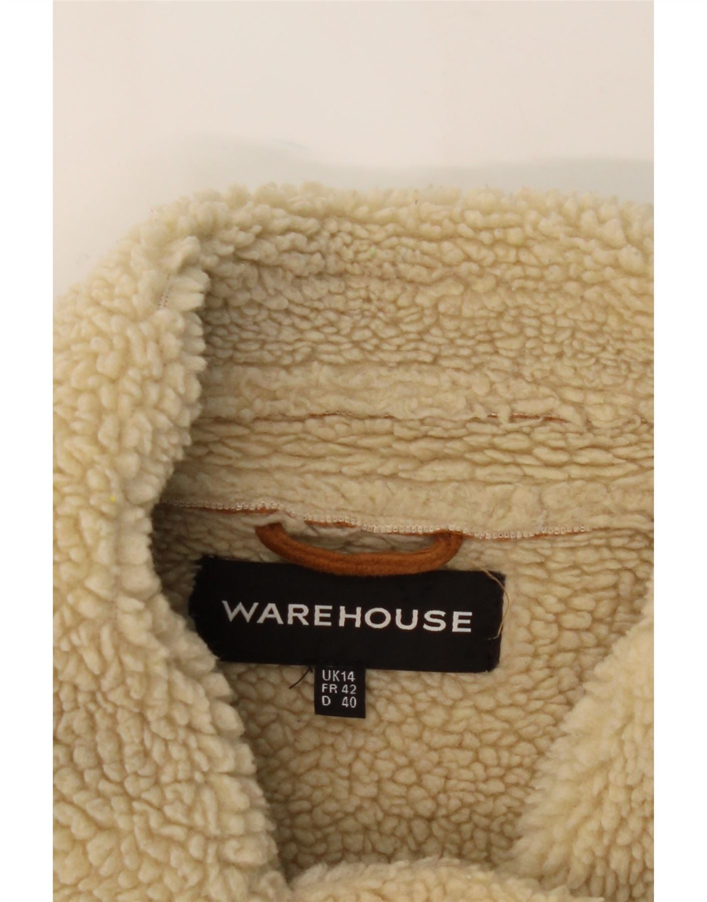 WAREHOUSE Womens Sherpa Overcoat UK 14 Medium Brown Polyester Vintage Warehouse and Second-Hand Warehouse from Messina Hembry