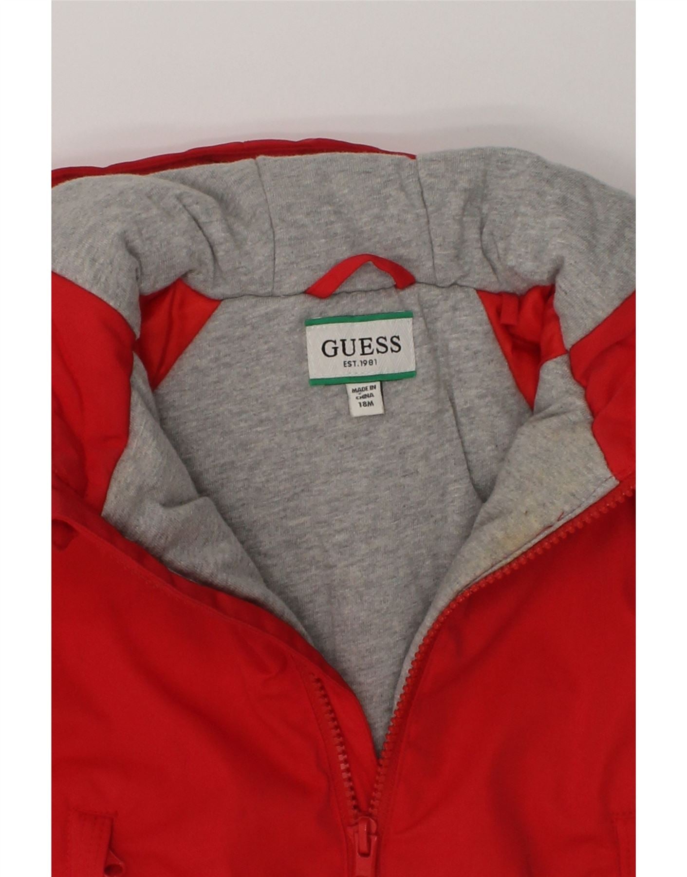 GUESS Baby Boys Graphic Hooded Windbreaker Jacket 12-18 Months Red | Vintage Guess | Thrift | Second-Hand Guess | Used Clothing | Messina Hembry
