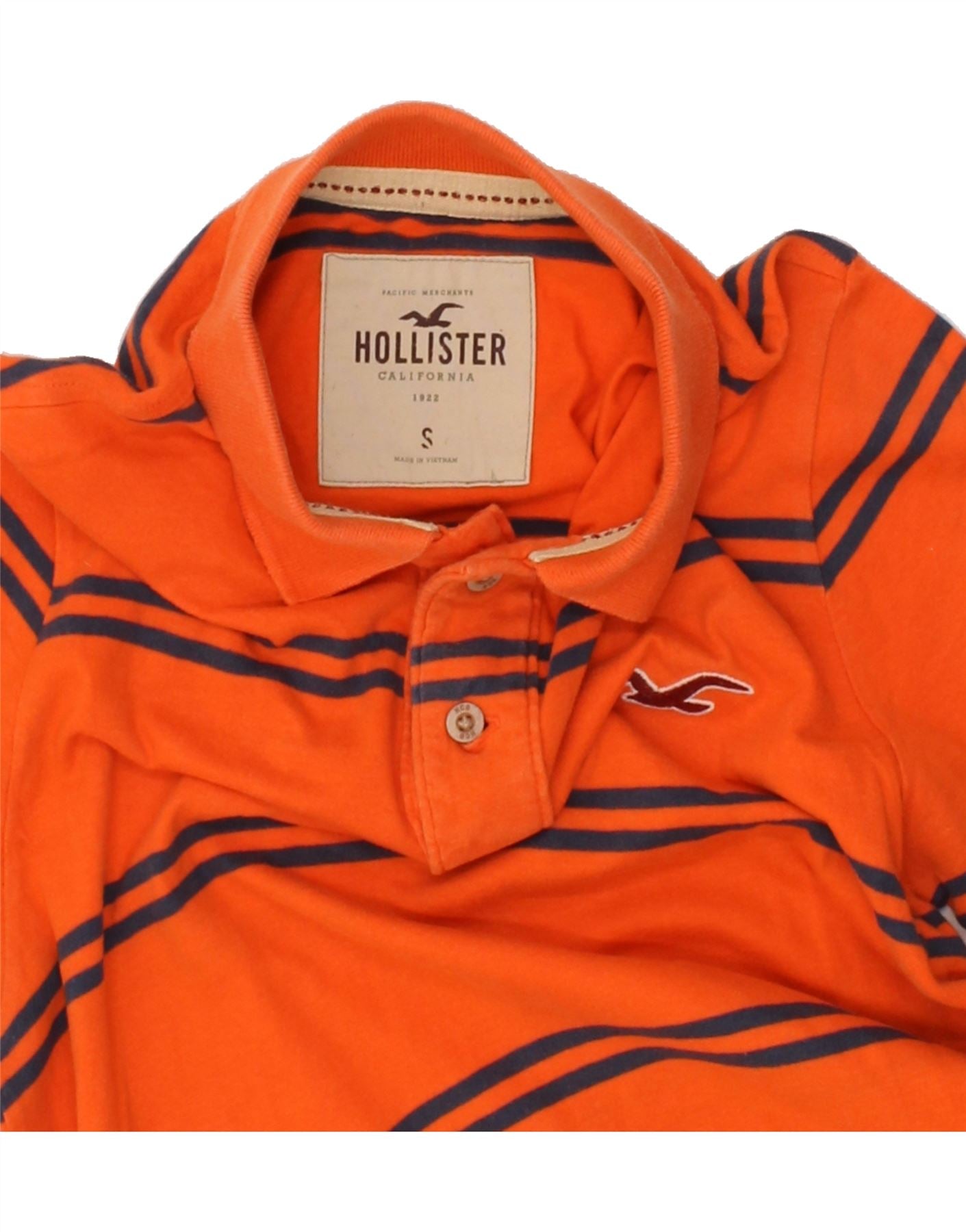 HOLLISTER Mens Polo Shirt Small Orange Striped Cotton Vintage Hollister and Second-Hand Hollister from Messina Hembry