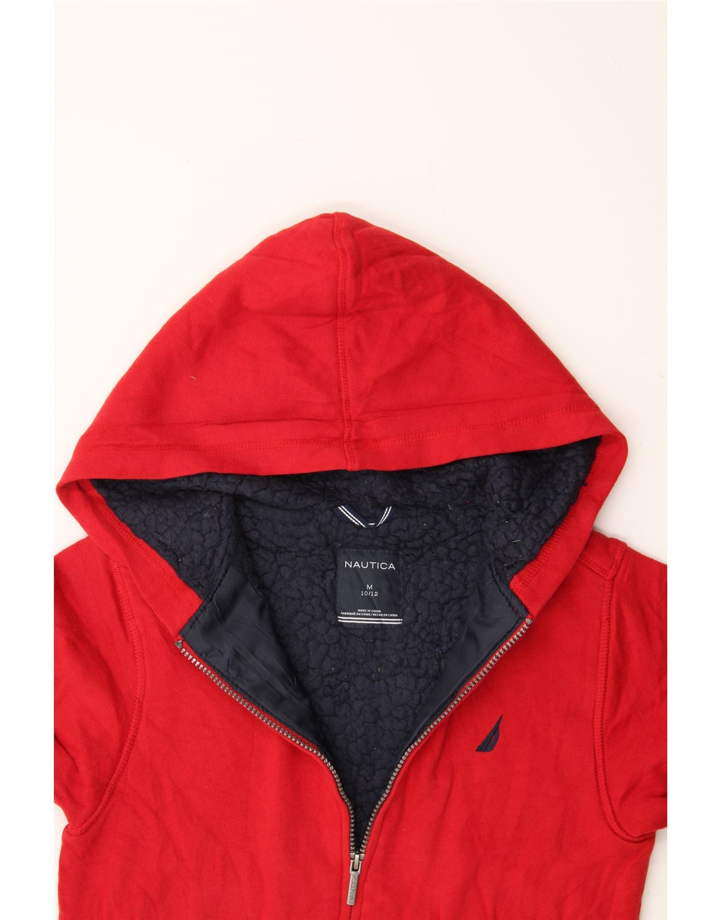 NAUTICA Boys Sherpa Zip Hoodie Sweater 10-11 Years Medium Red Cotton Vintage Nautica and Second-Hand Nautica from Messina Hembry