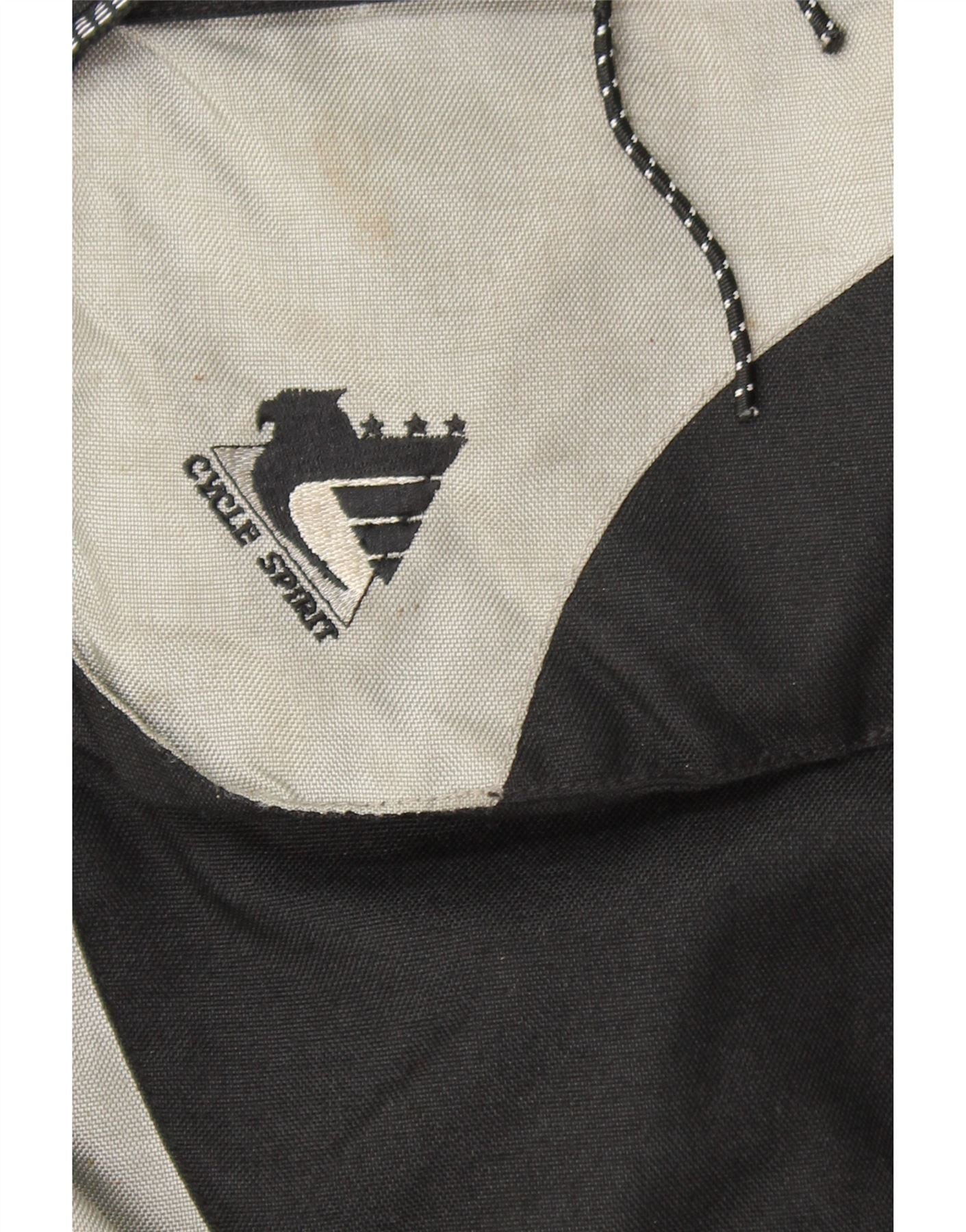 CYCLE SPIRIT Mens Graphic Racer Jacket UK 36 Small Black Colourblock Vintage Cycle Spirit and Second-Hand Cycle Spirit from Messina Hembry