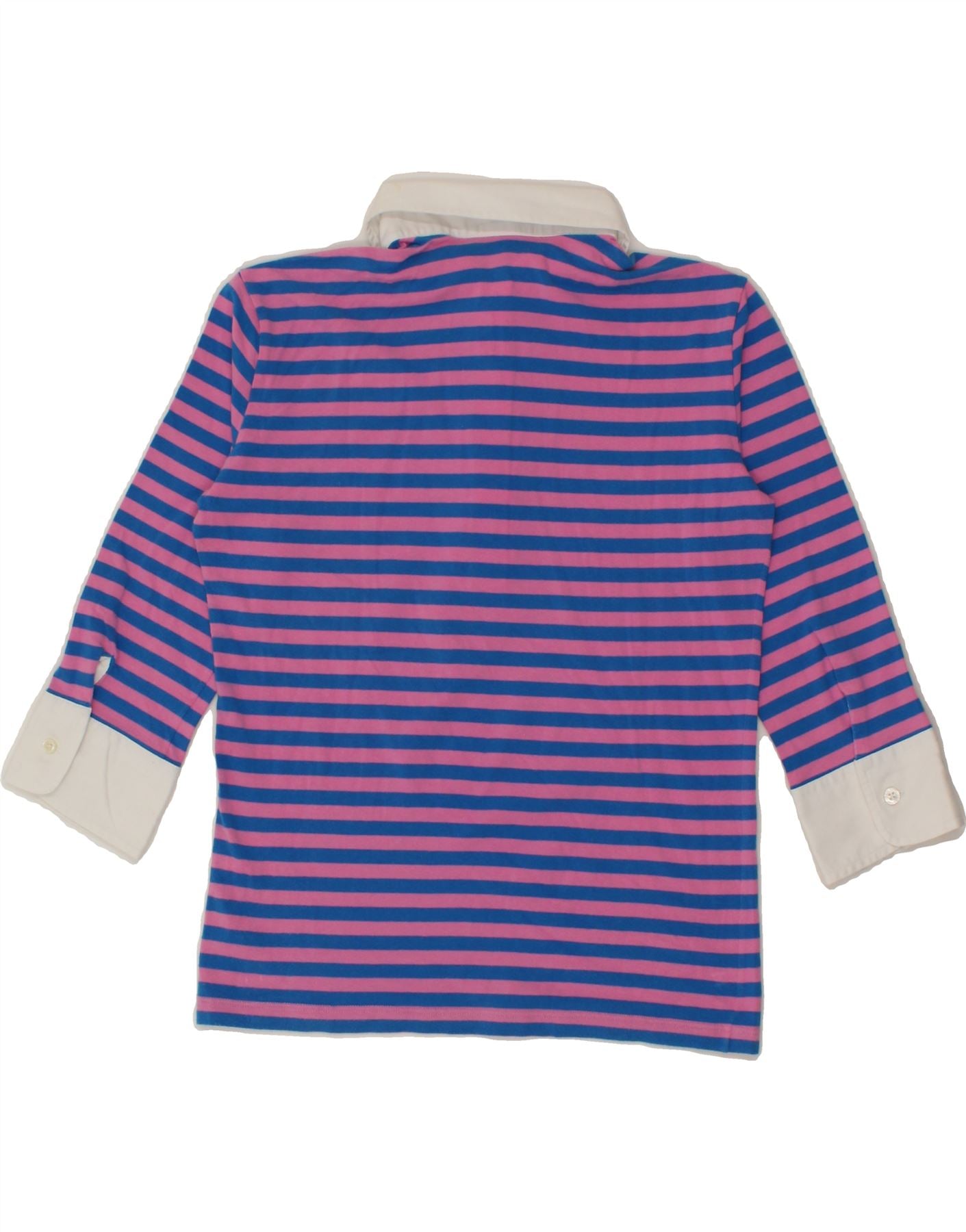 FRED PERRY Girls 3/4 Sleeve Polo Shirt 10-11 Years XL Blue Striped Cotton Vintage Fred Perry and Second-Hand Fred Perry from Messina Hembry