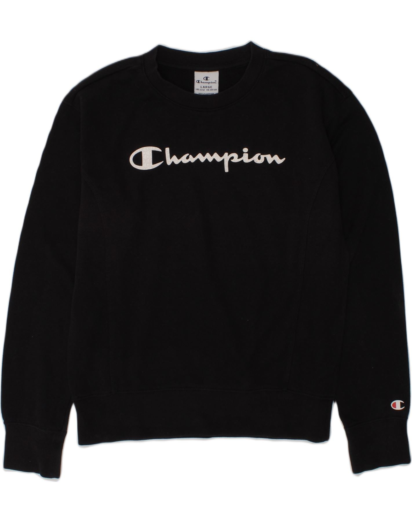CHAMPION Boys Graphic Sweatshirt Jumper 11-12 Years Large Black Cotton | Vintage Champion | Thrift | Second-Hand Champion | Used Clothing | Messina Hembry