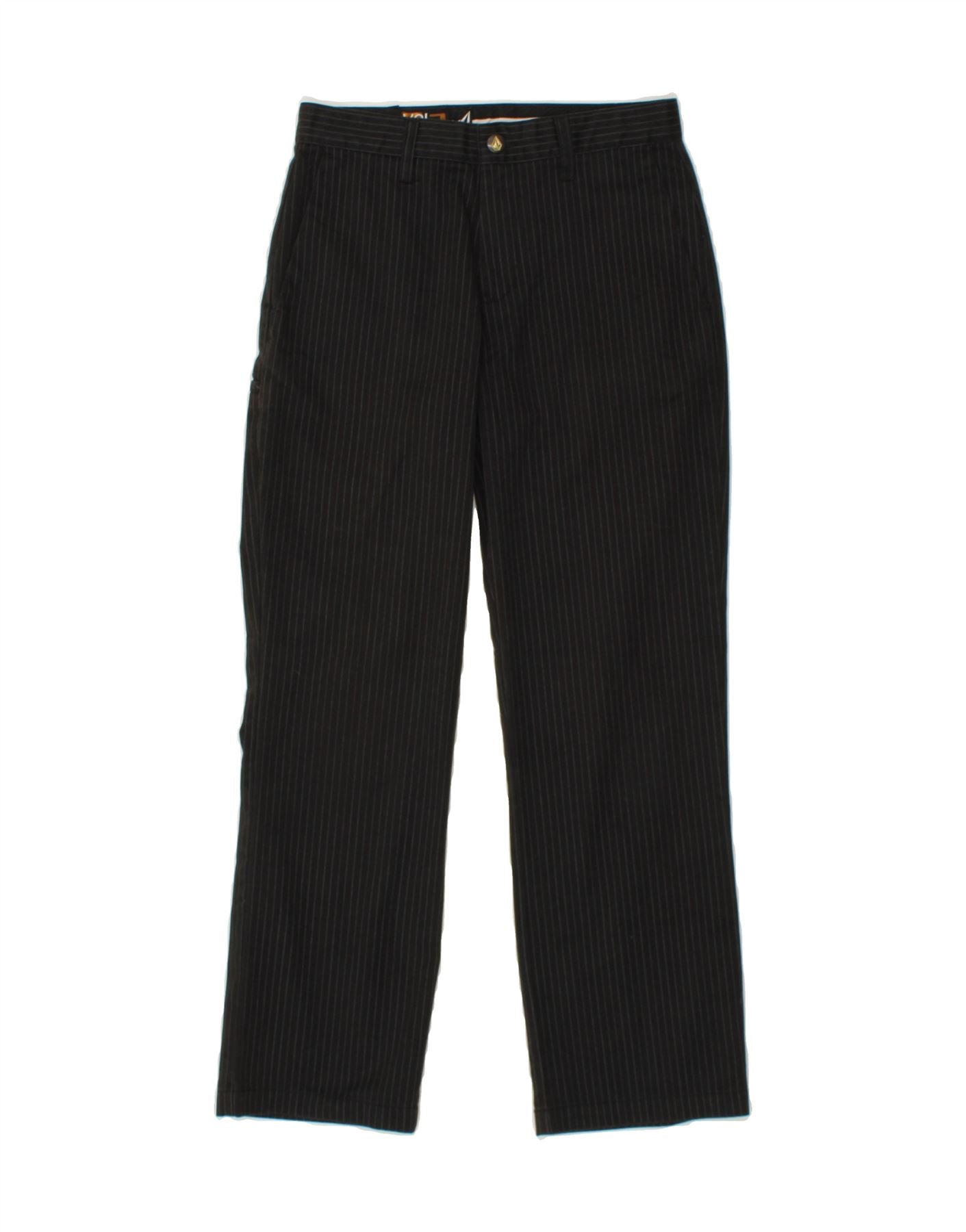 VOLCOM Boys Straight Chino Trousers 13-14 Years W27 L27  Black Striped Vintage Volcom and Second-Hand Volcom from Messina Hembry