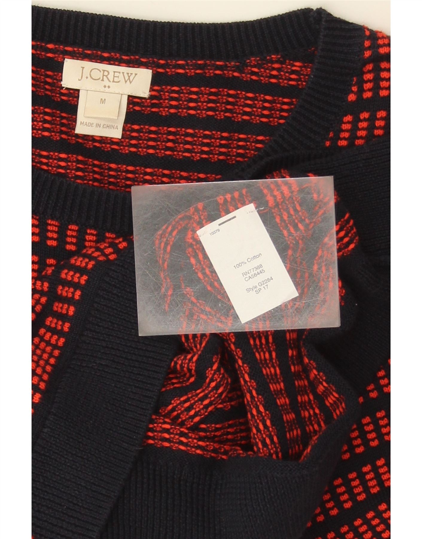 J. CREW Womens Crew Neck Jumper Sweater UK 14 Medium Red Striped Cotton Vintage J. Crew and Second-Hand J. Crew from Messina Hembry