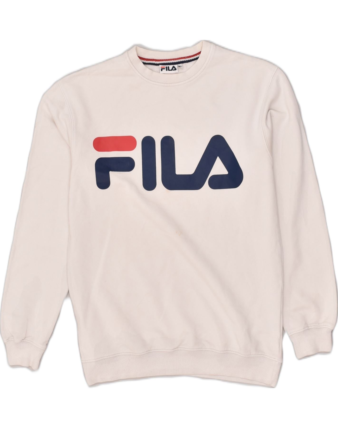 FILA Mens Graphic Sweatshirt Jumper Small White Cotton | Vintage Fila | Thrift | Second-Hand Fila | Used Clothing | Messina Hembry