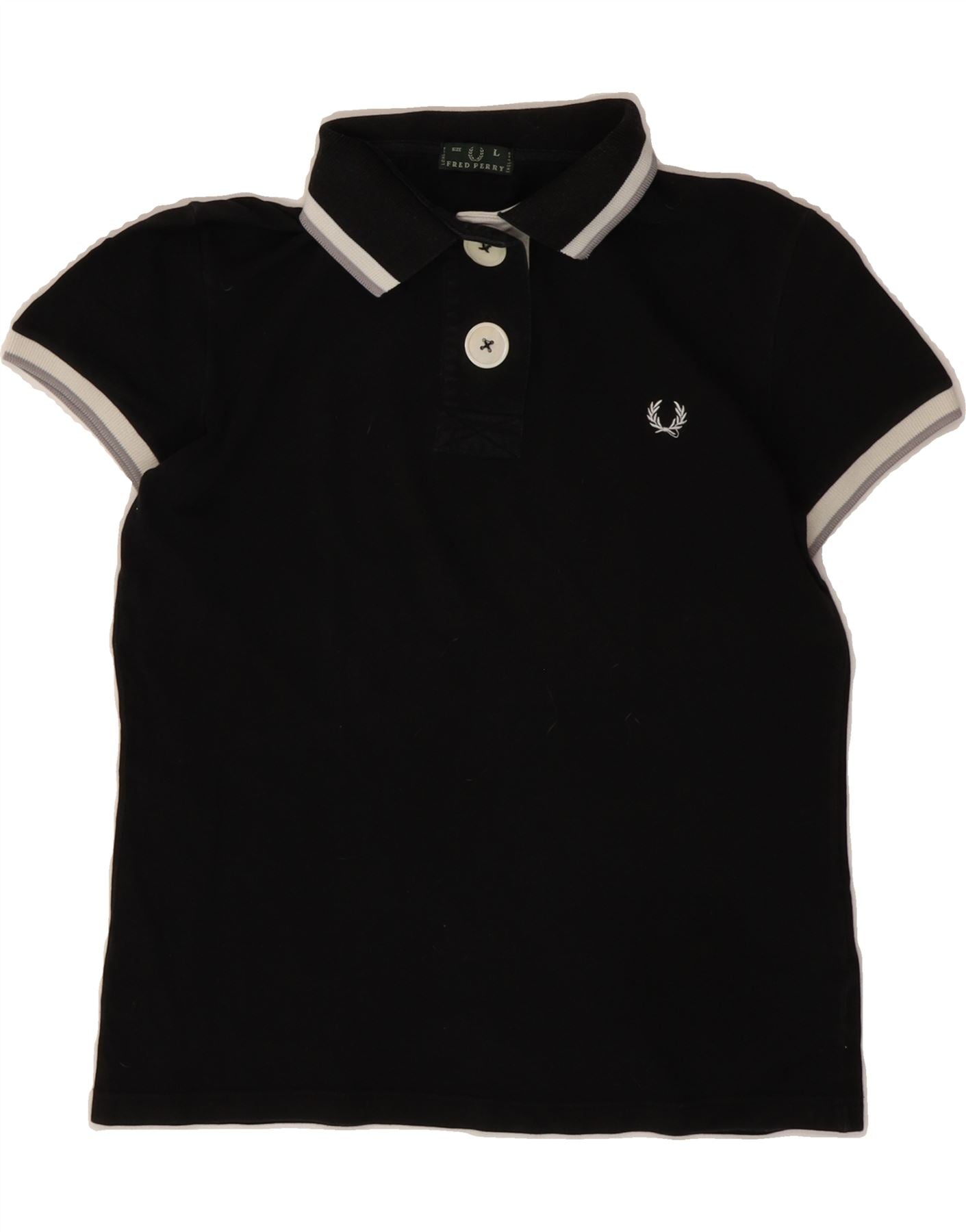 FRED PERRY Girls Polo Shirt 13-14 Years Large Black Cotton Vintage Fred Perry and Second-Hand Fred Perry from Messina Hembry