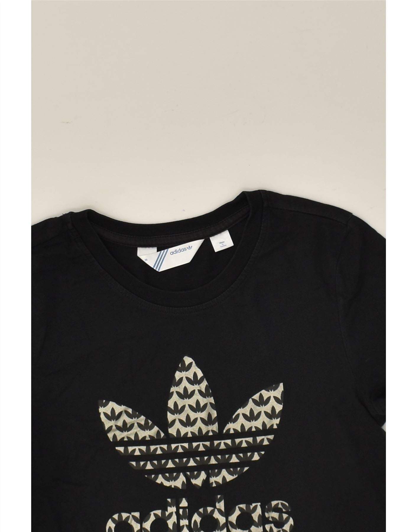 ADIDAS Womens Graphic T-Shirt Top IT 36 XS Black Cotton | Vintage Adidas | Thrift | Second-Hand Adidas | Used Clothing | Messina Hembry