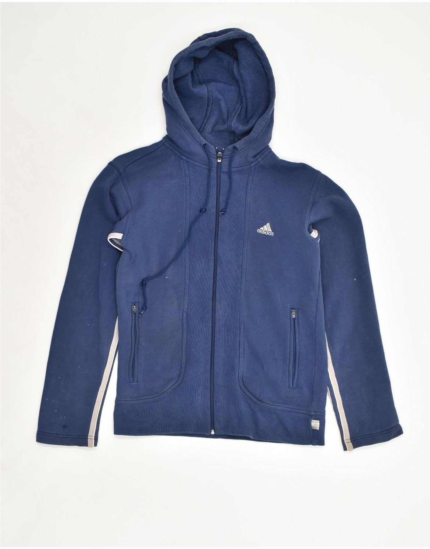 ADIDAS Womens Zip Hoodie Sweater UK 12 Medium Navy Blue Cotton | Vintage Adidas | Thrift | Second-Hand Adidas | Used Clothing | Messina Hembry