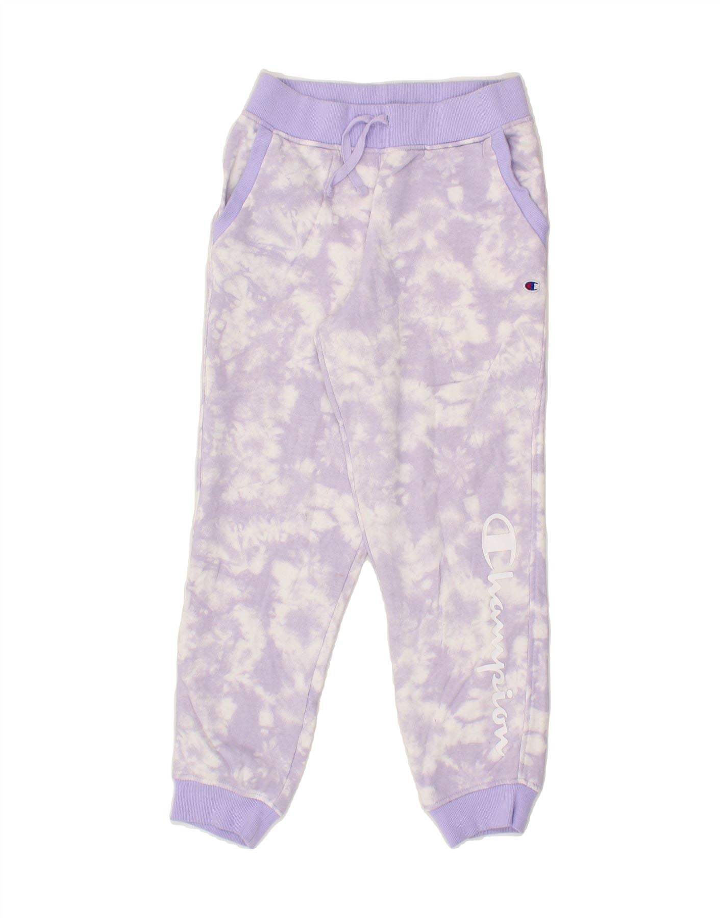 CHAMPION Girls Tracksuit Trousers Joggers 11-12 Years Large Purple Tie Dye Vintage Champion and Second-Hand Champion from Messina Hembry