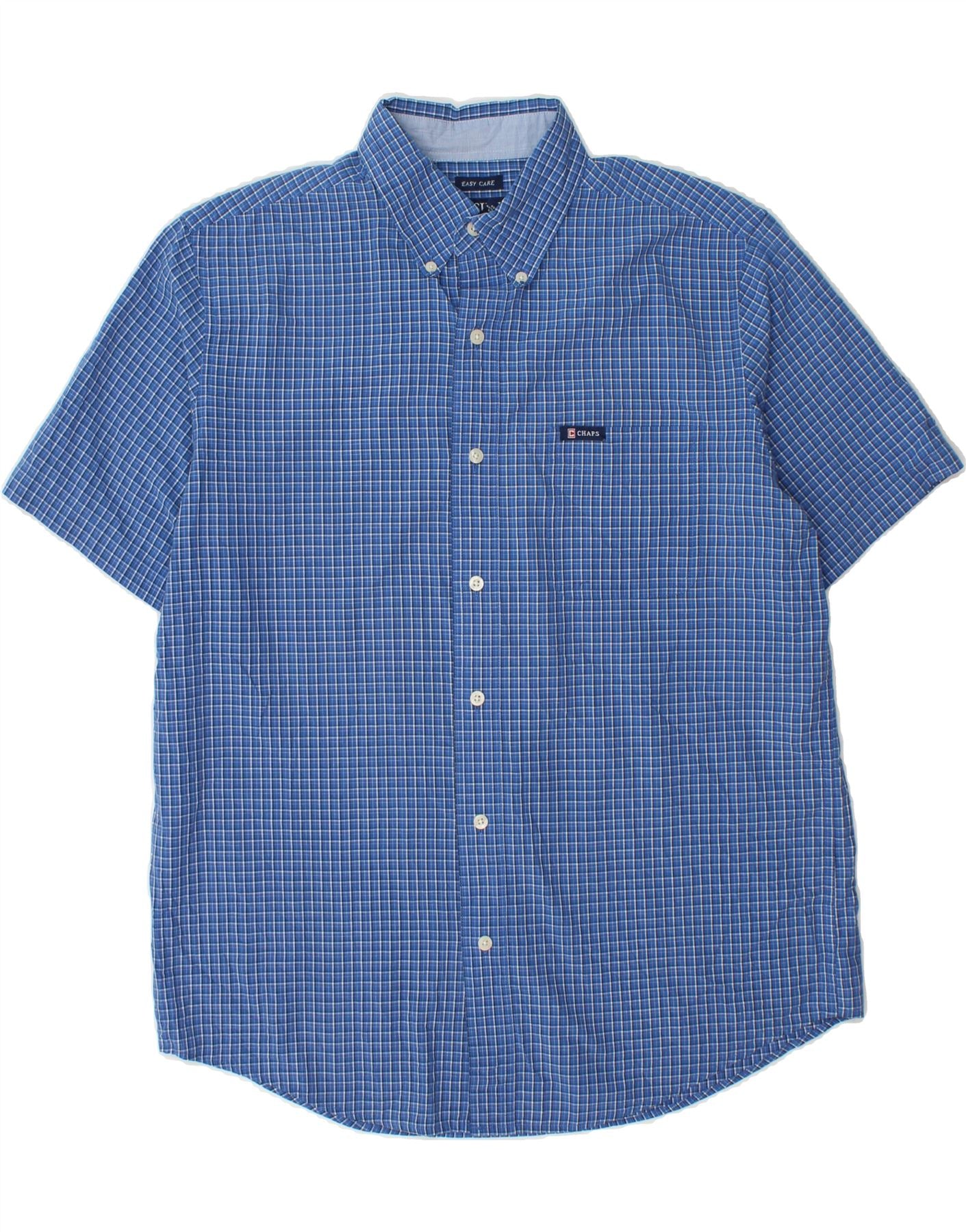CHAPS Mens Short Sleeve Shirt Medium Blue Check Cotton Vintage Chaps and Second-Hand Chaps from Messina Hembry