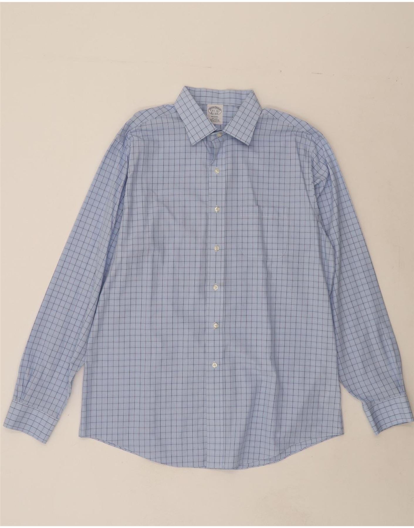 BROOKS BROTHERS Mens Regent Shirt Size 16 1/2 Large Blue Check Cotton Vintage Brooks Brothers and Second-Hand Brooks Brothers from Messina Hembry