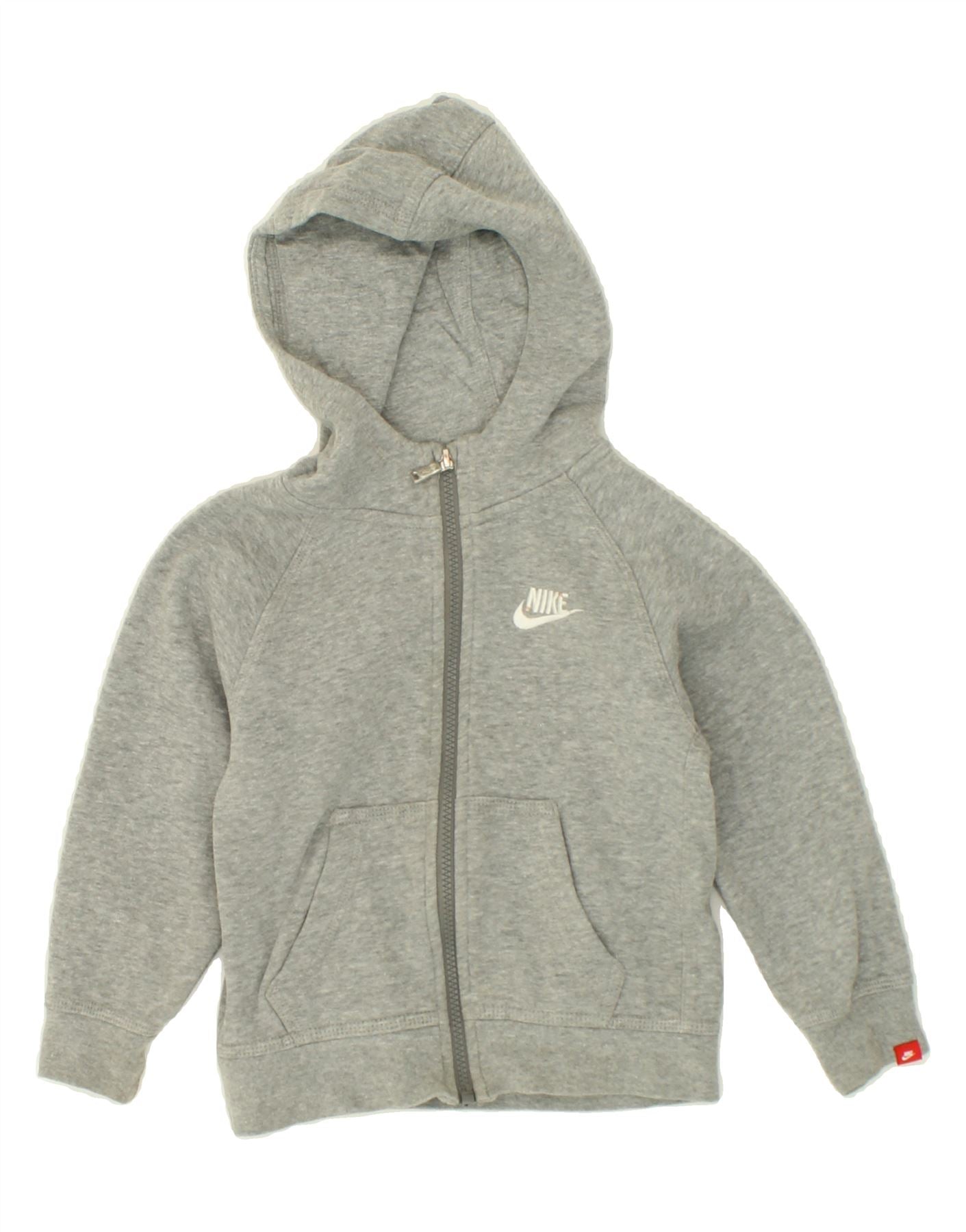 NIKE Girls Zip Hoodie Sweater 3-4 Years XS Grey Cotton Vintage Nike and Second-Hand Nike from Messina Hembry
