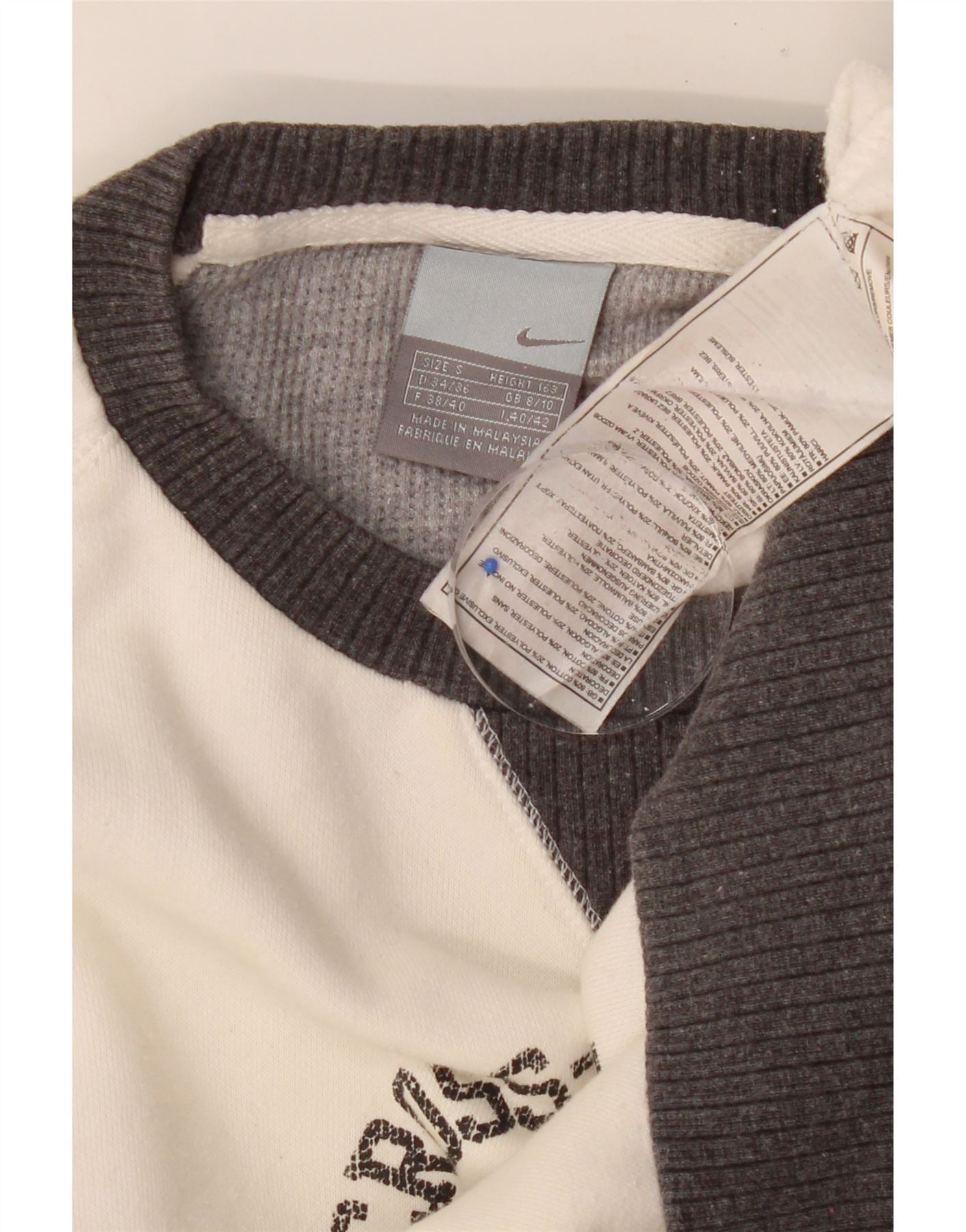 NIKE Womens Crew Neck Jumper Sweater UK 8/10 Small Off White Colourblock Vintage Nike and Second-Hand Nike from Messina Hembry