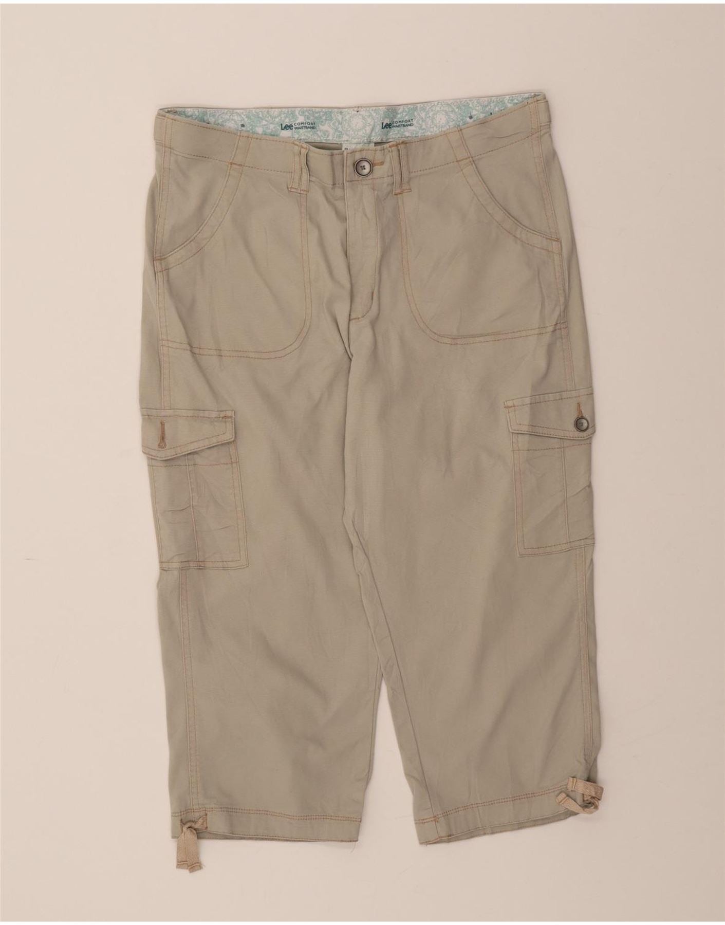 LEE Womens Straight Capri Trousers US 14 XL W36 L20 Grey Cotton Vintage Lee and Second-Hand Lee from Messina Hembry