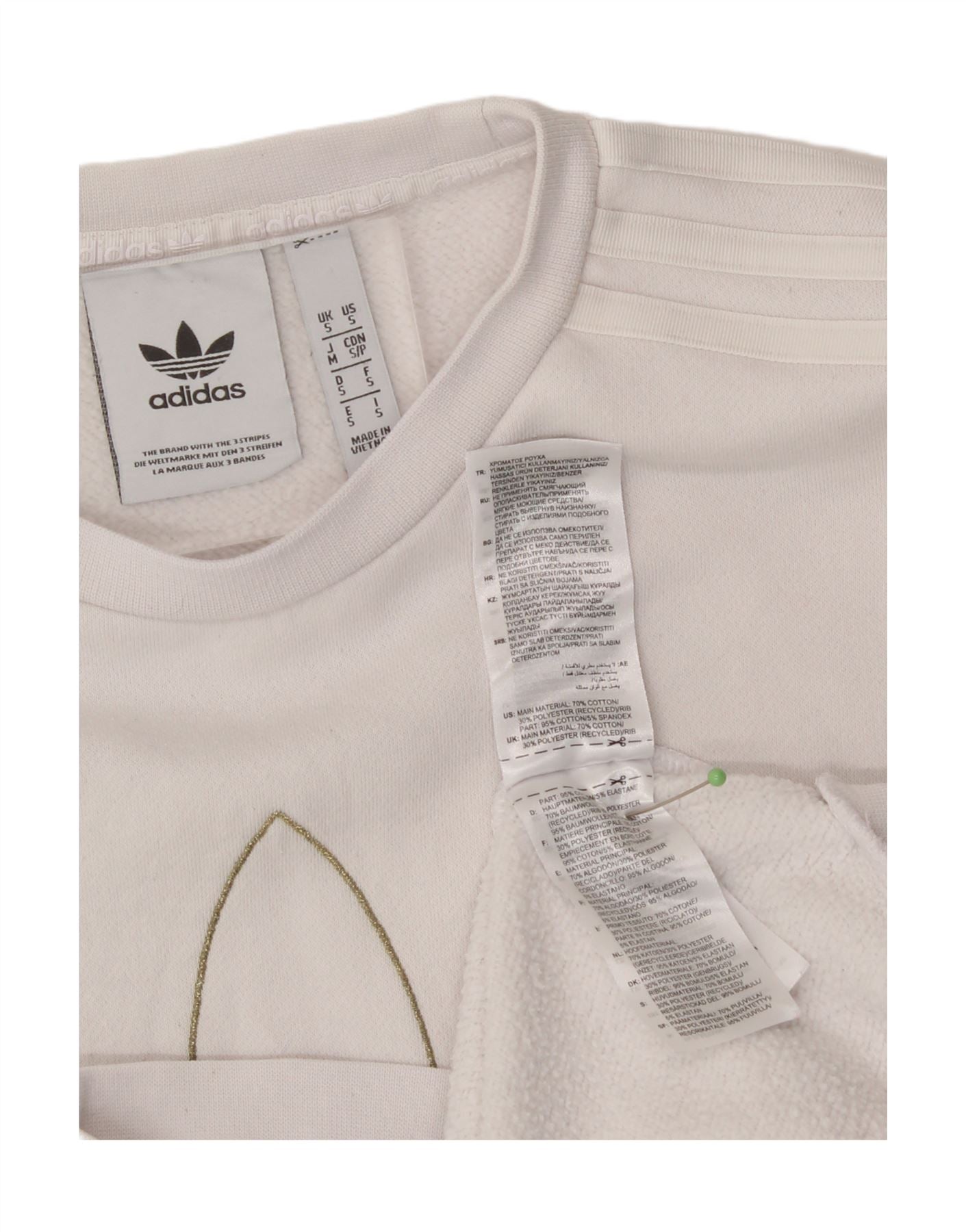 ADIDAS Mens Graphic Sweatshirt Jumper Small White Cotton Vintage Adidas and Second-Hand Adidas from Messina Hembry