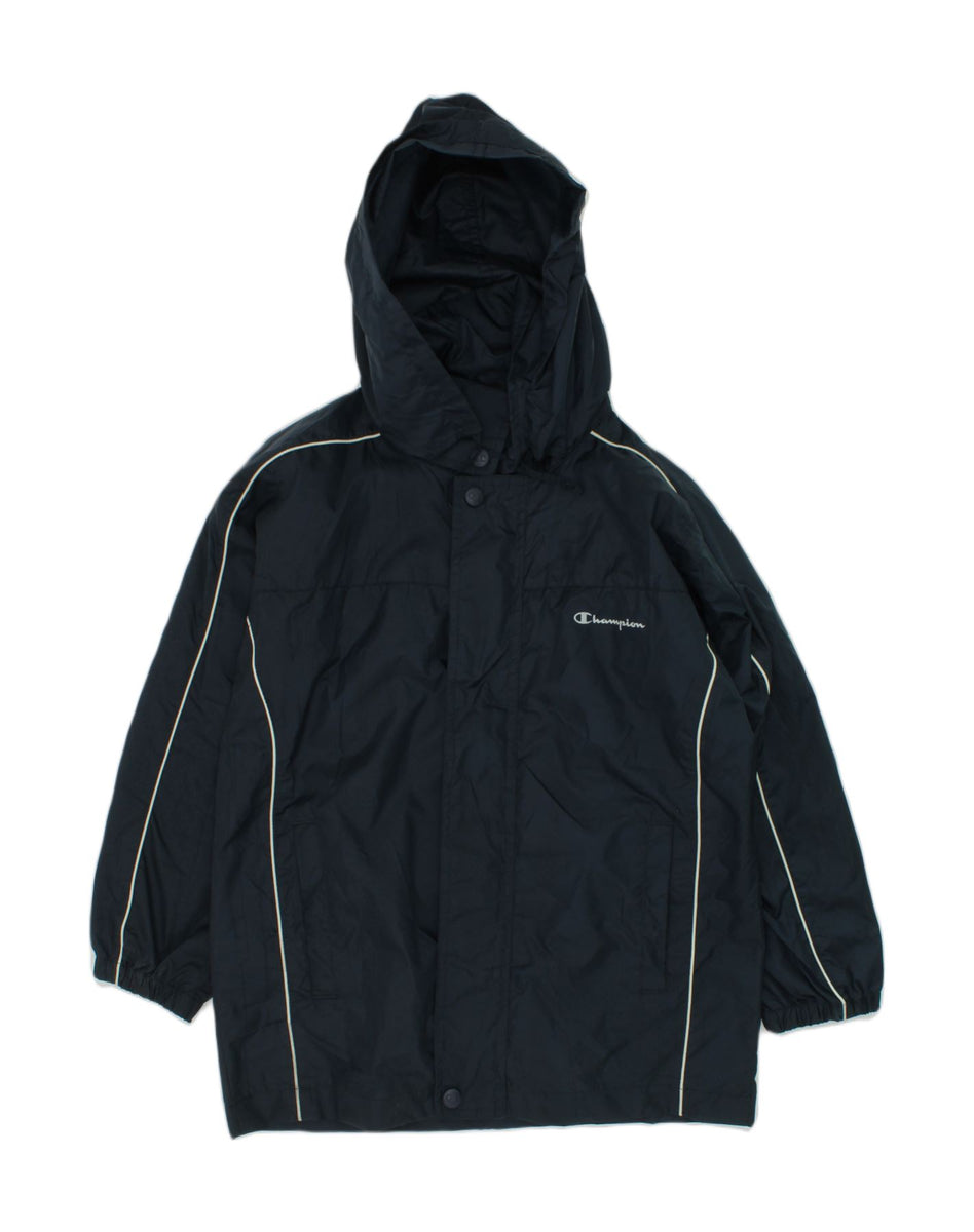 CHAMPION Boys Hooded Rain Jacket 7 8 Years Navy Blue Polyester Vintage Second Hand Clothing Online Messina Hembry