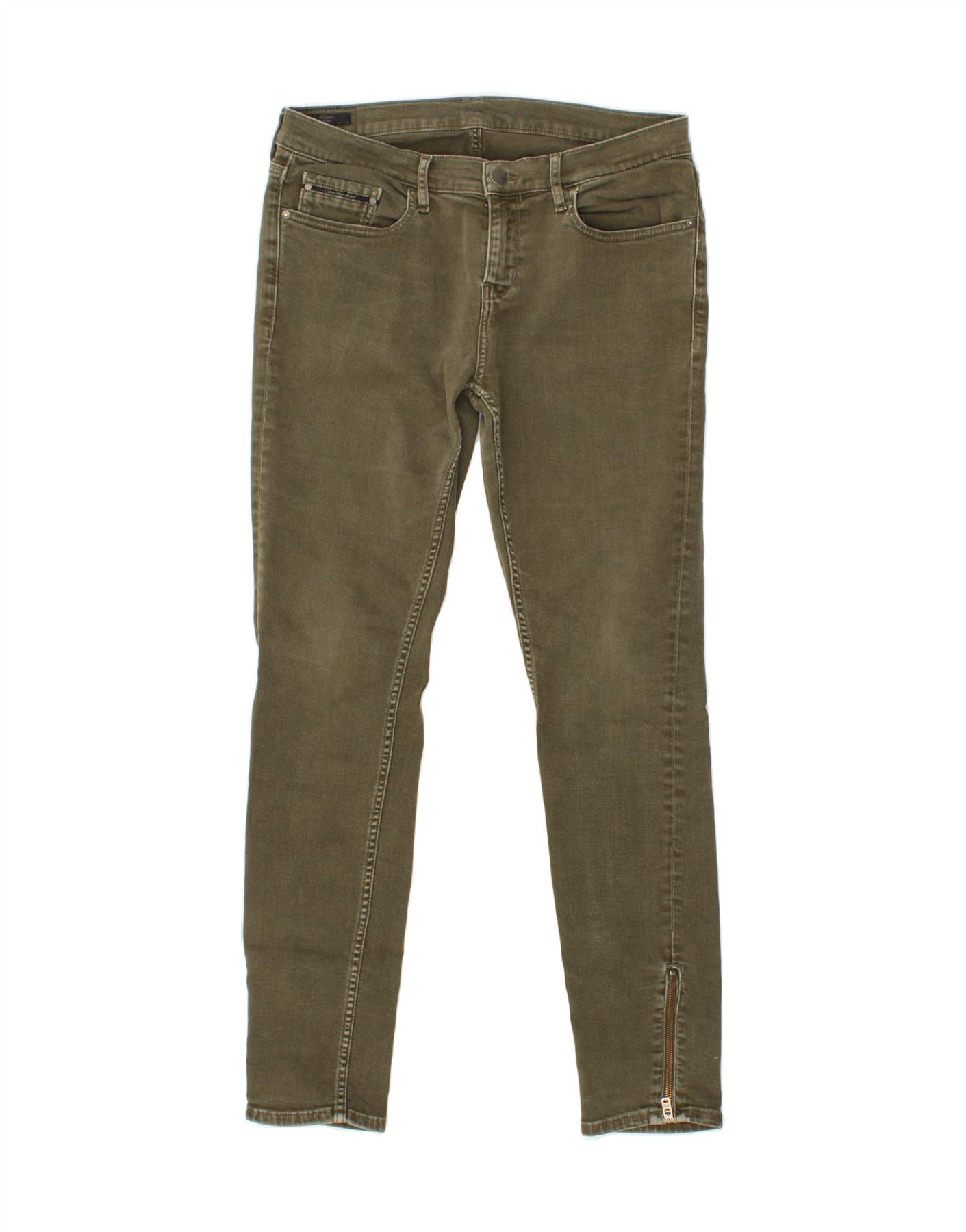 CALVIN KLEIN Womens Mid Rise Skinny Jeans W31 L34 Khaki Cotton Vintage Calvin Klein and Second-Hand Calvin Klein from Messina Hembry