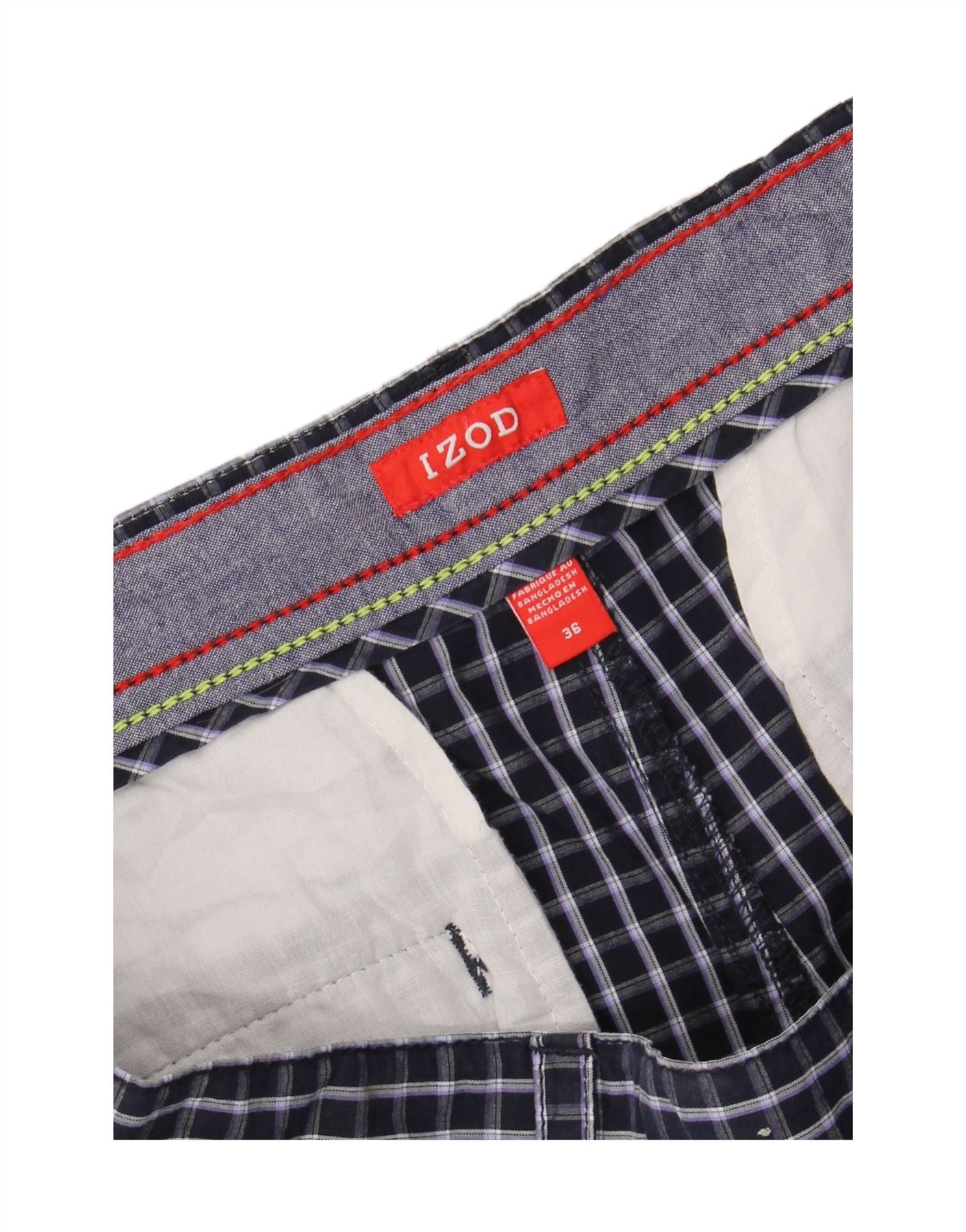 IZOD Mens Chino Shorts W36 Large Navy Blue Check Cotton Vintage Izod and Second-Hand Izod from Messina Hembry